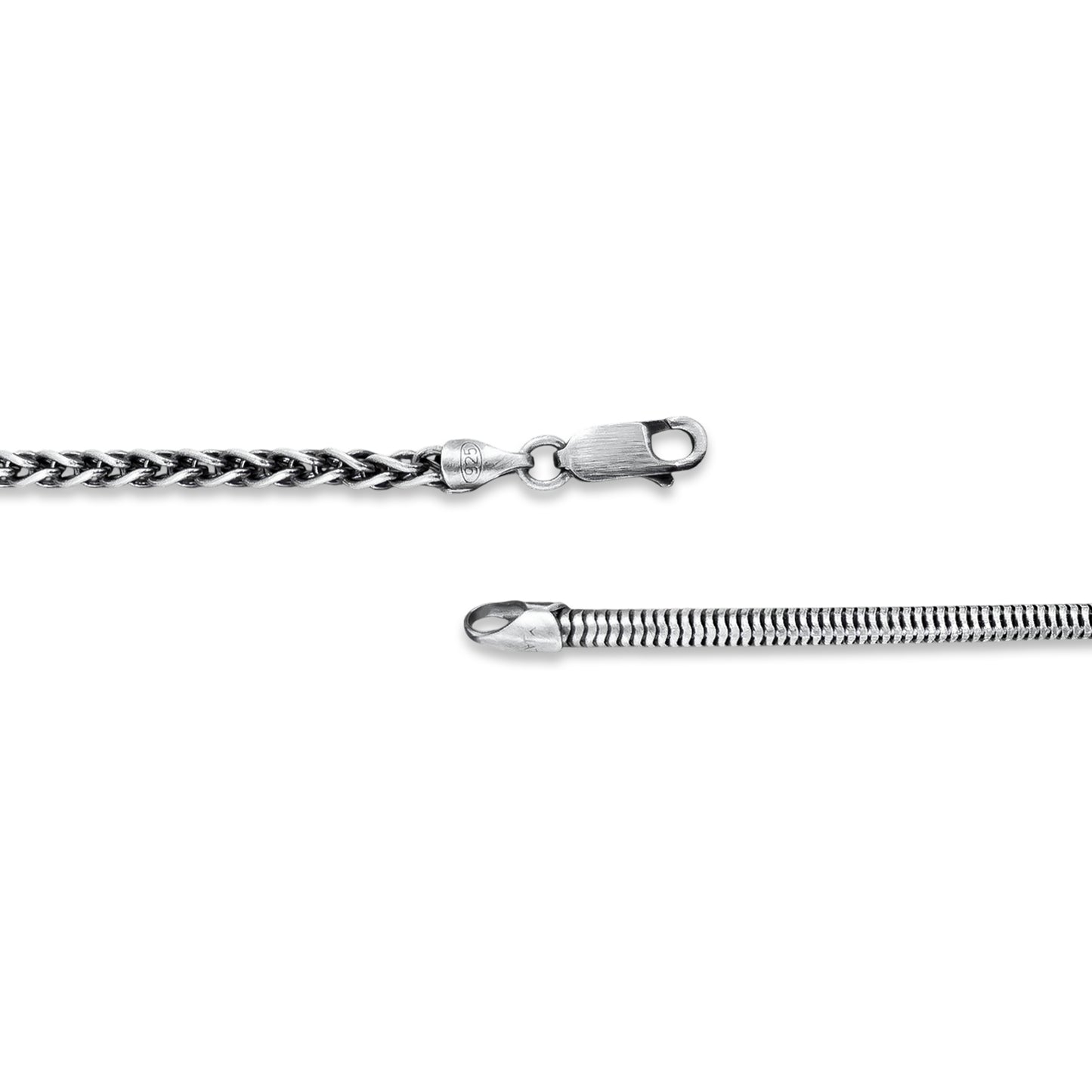 TMPCU010 Cadena Duo Cola de Rata y Espiga con Cilindro 3.2 mm x 55 cm en Plata Fina .925