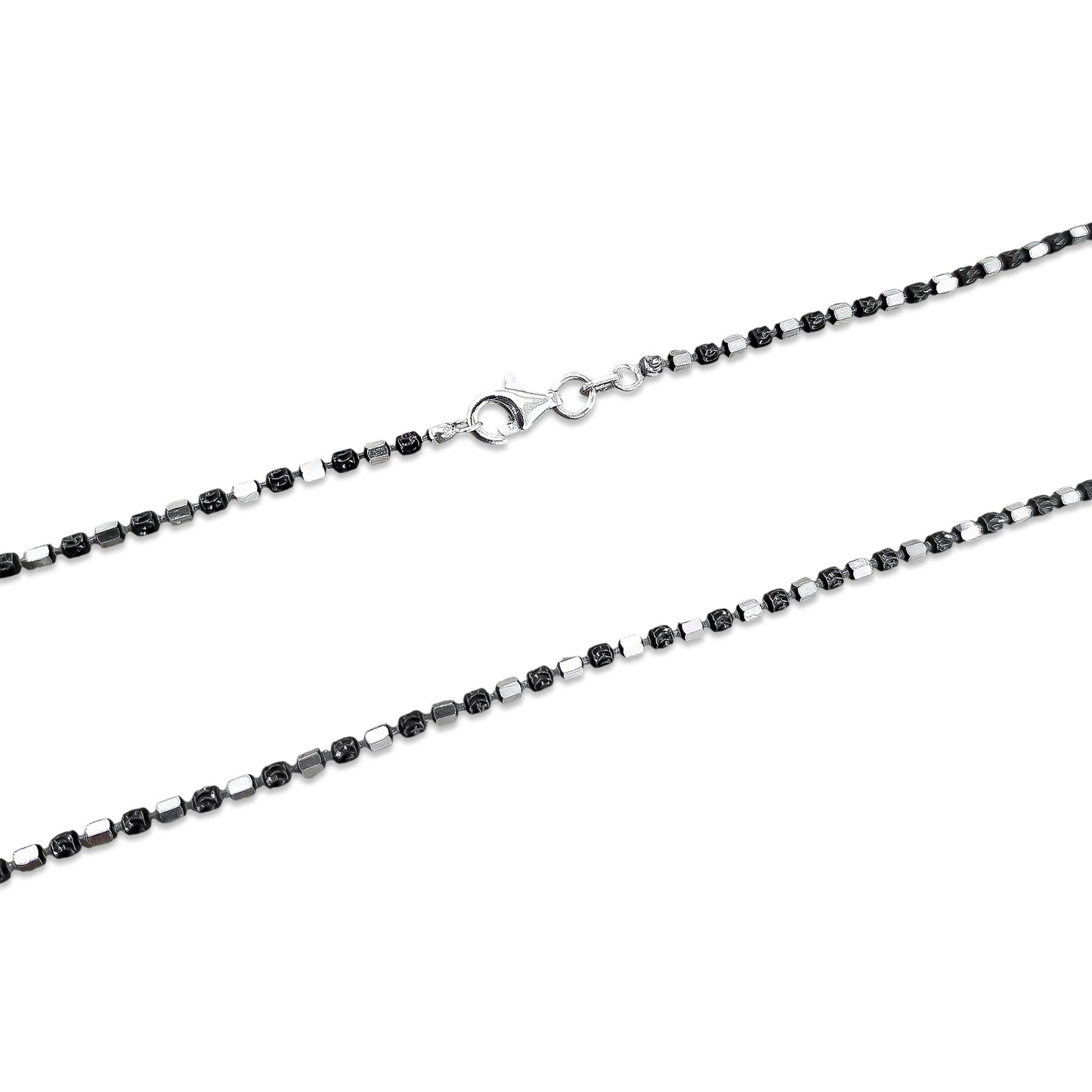 TMPCU012 Cadena Cubos y Bolitas Pavonadas 2 mm x 55 cm en Plata Fina .925