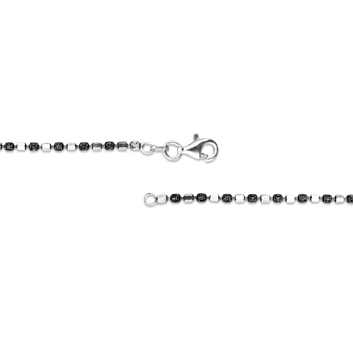 TMPCU012 Cadena Cubos y Bolitas Pavonadas 2 mm x 55 cm en Plata Fina .925