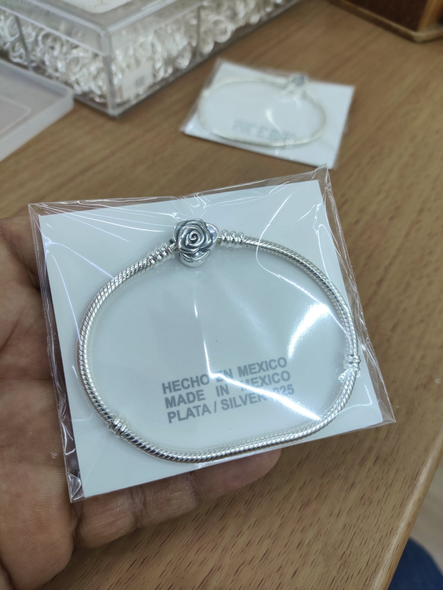 TMPPD002-18 Pulsera Dama Pand Broche Rose 18 cm en Plata Fina .925