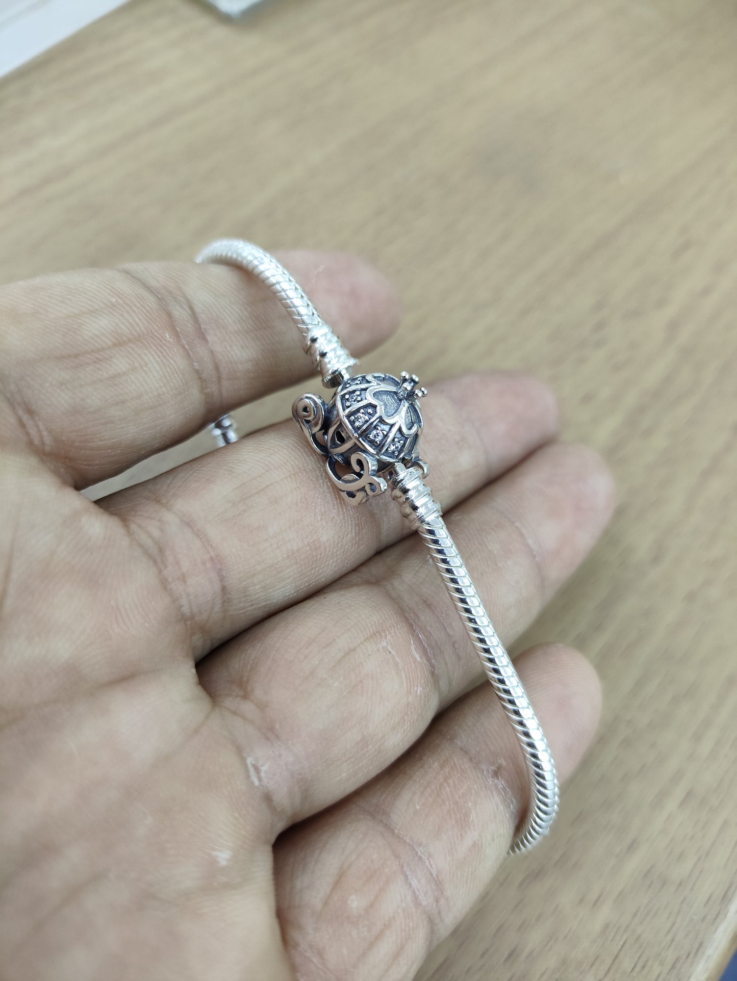 TMPPD003-18 Pulsera Dama Pand Carruaje Cenicienta 18 cm en Plata Fina .925