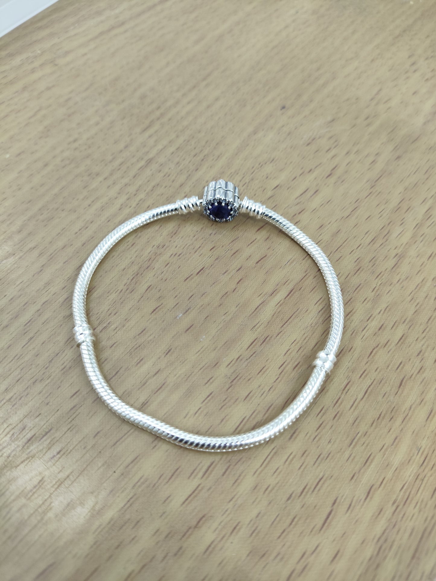 TMPPD004-18 Pulsera Dama Pand Círculo Zirconia Centro Azul 18 cm en Plata Fina .925