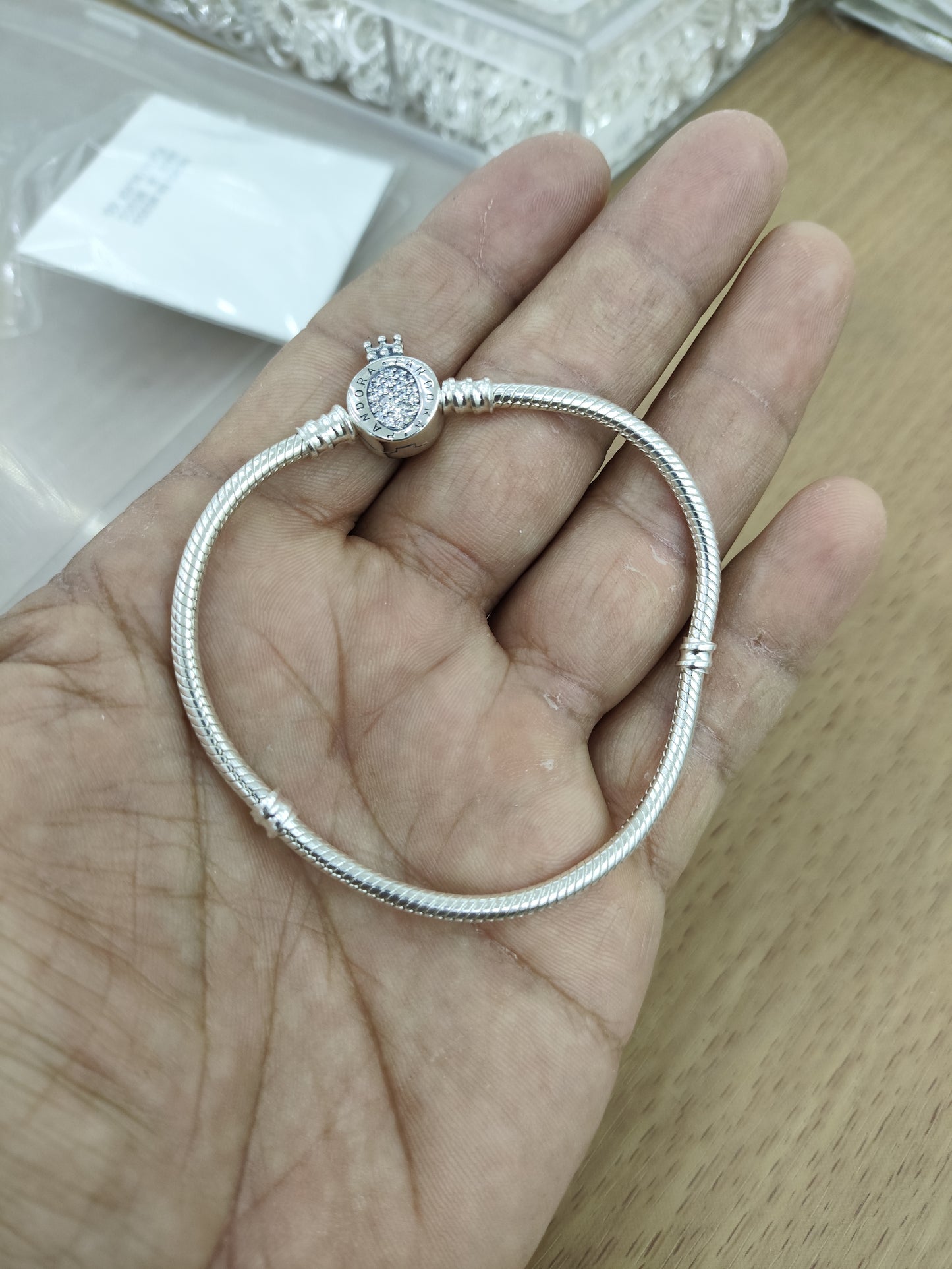 TMPPD012-18 Pulsera Dama Pand Óvalo Centro Zirconias Corona 18 cm en Plata Fina .925