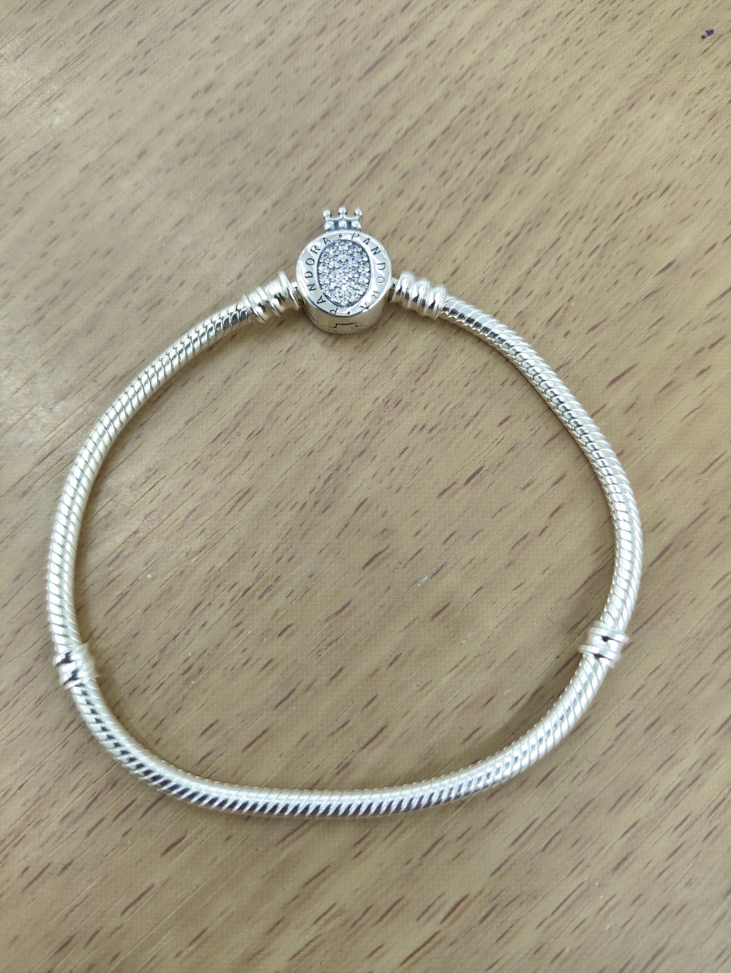 TMPPD012-18 Pulsera Dama Pand Óvalo Centro Zirconias Corona 18 cm en Plata Fina .925