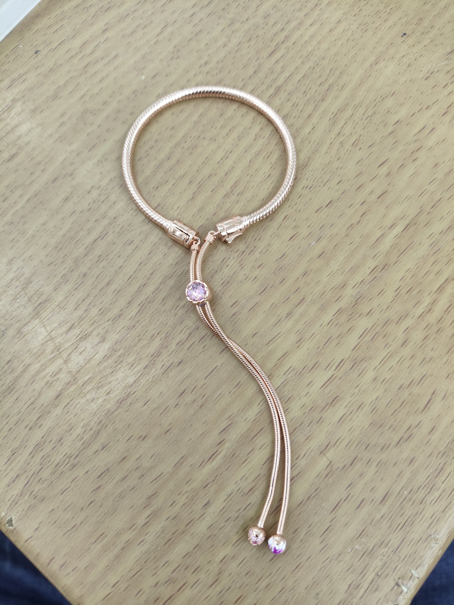 TMPPD015 Pulsera Dama Pand Plata Rosa Broche Zirconia Rosa Ajustable en Plata Fina .925