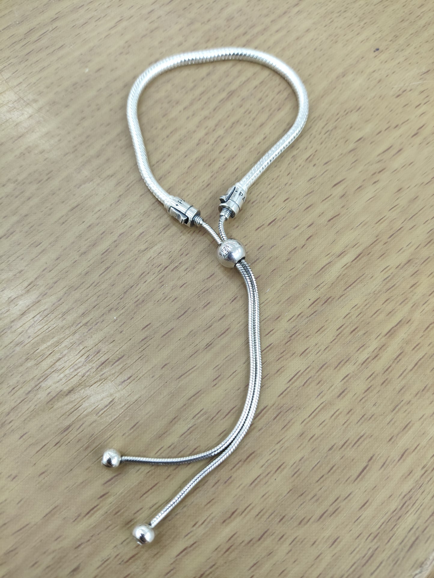 TMPPD016 Pulsera Dama Pand Bolas Lisas Colgantes Ajustable en Plata Fina .925
