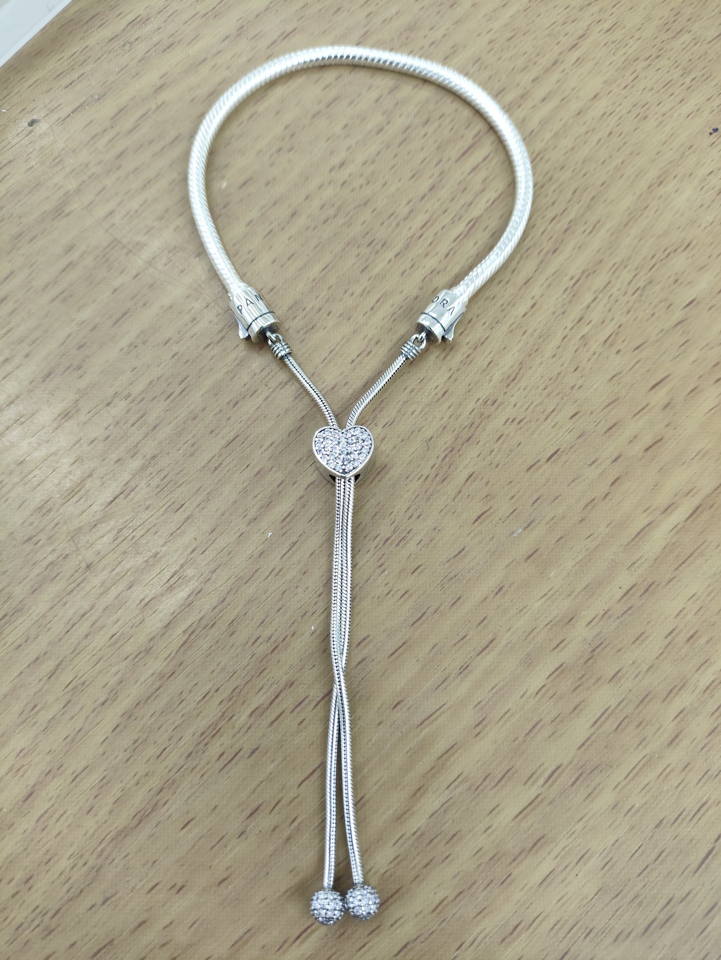 TMPPD017 Pulsera Dama Pand Corazón con Zirconias Blancas Ajustable en Plata Fina .925