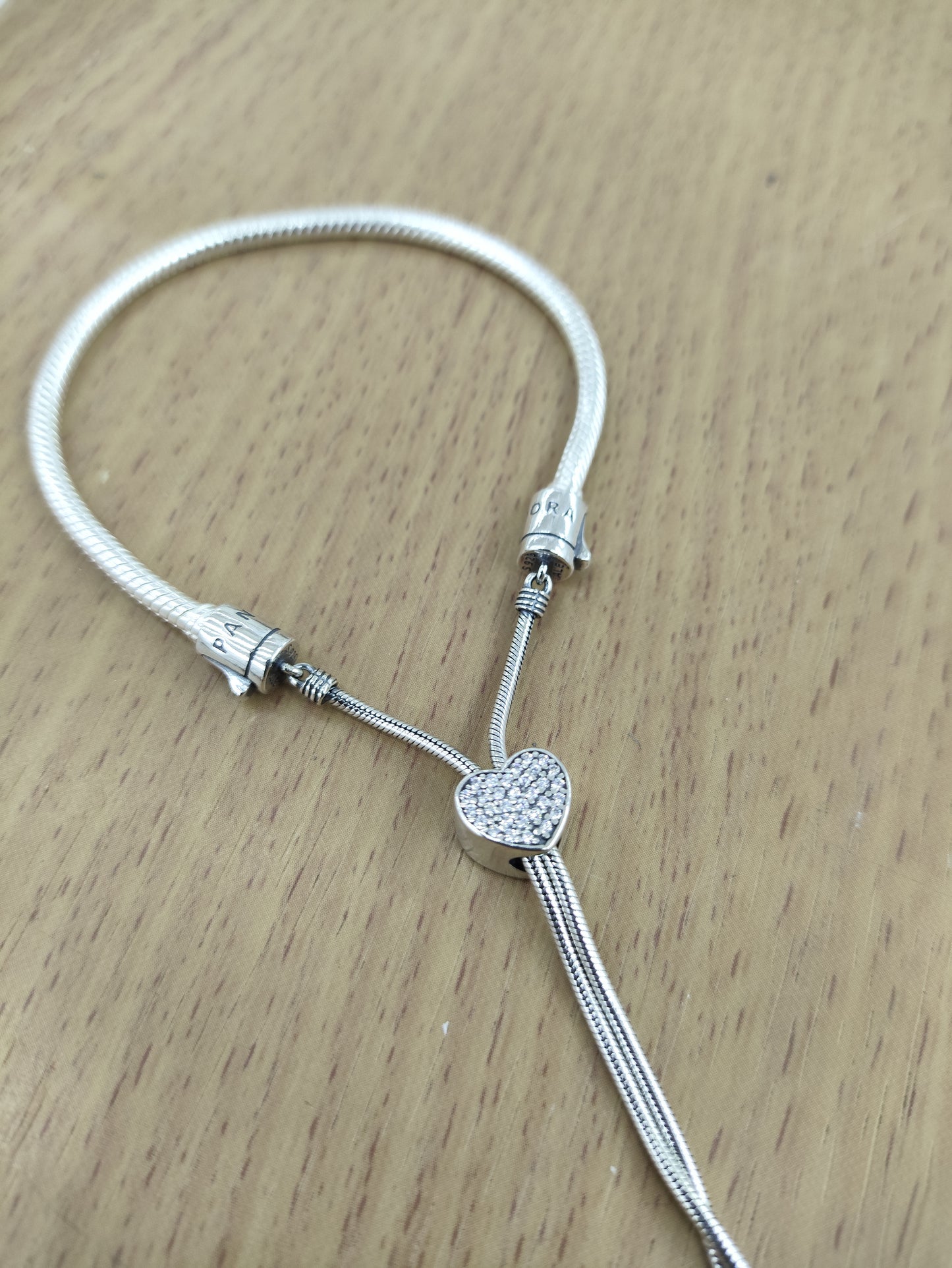 TMPPD017 Pulsera Dama Pand Corazón con Zirconias Blancas Ajustable en Plata Fina .925