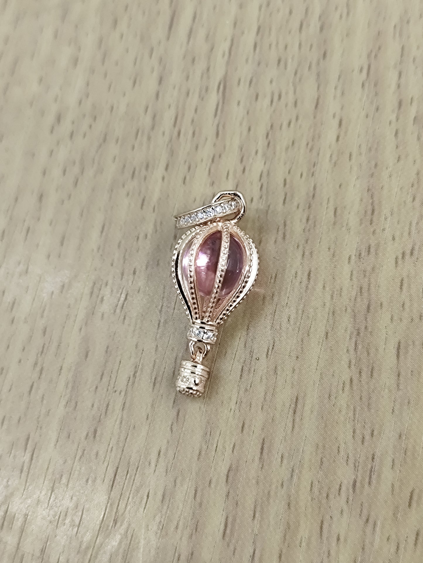 TMPCH021 Dije Charm Pand Globo Plata Rosa Piedra Redonda Rosa en Plata Fina .925
