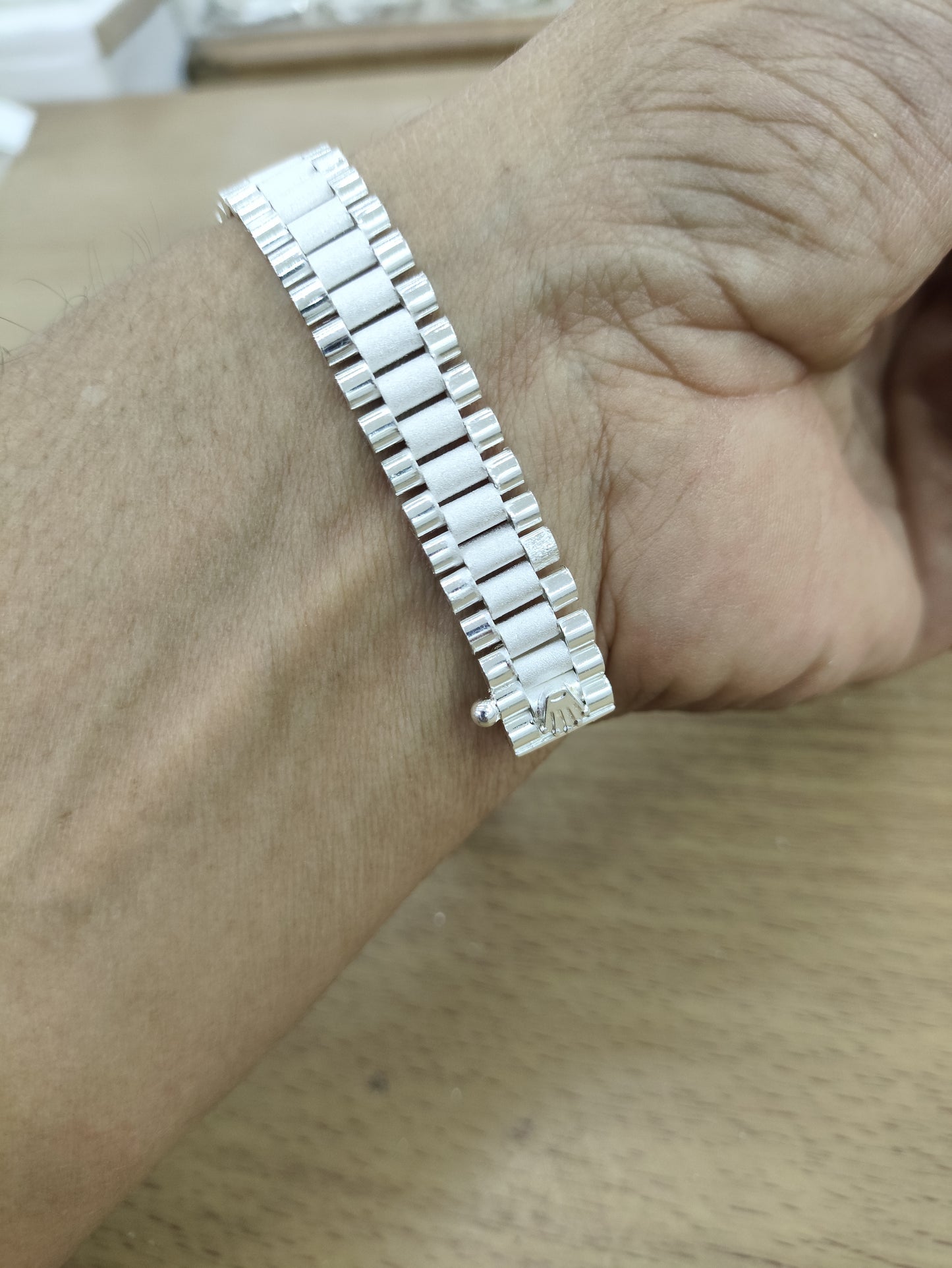 TMPPC001-21 Pulsera Esclava Caballero Eslabón Rlx Clásico 21 cm en Plata Fina .925