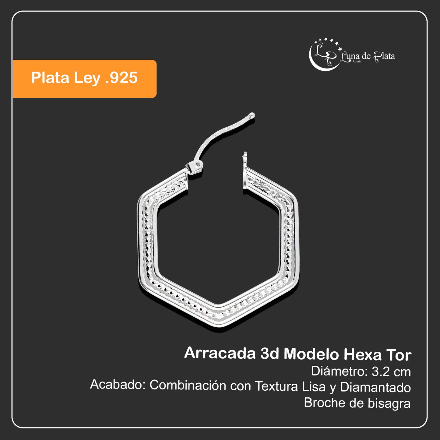LPA3D012 Arracada 3d Modelo Hexa Tor En Plata .925 Taxco Gro 3026097990