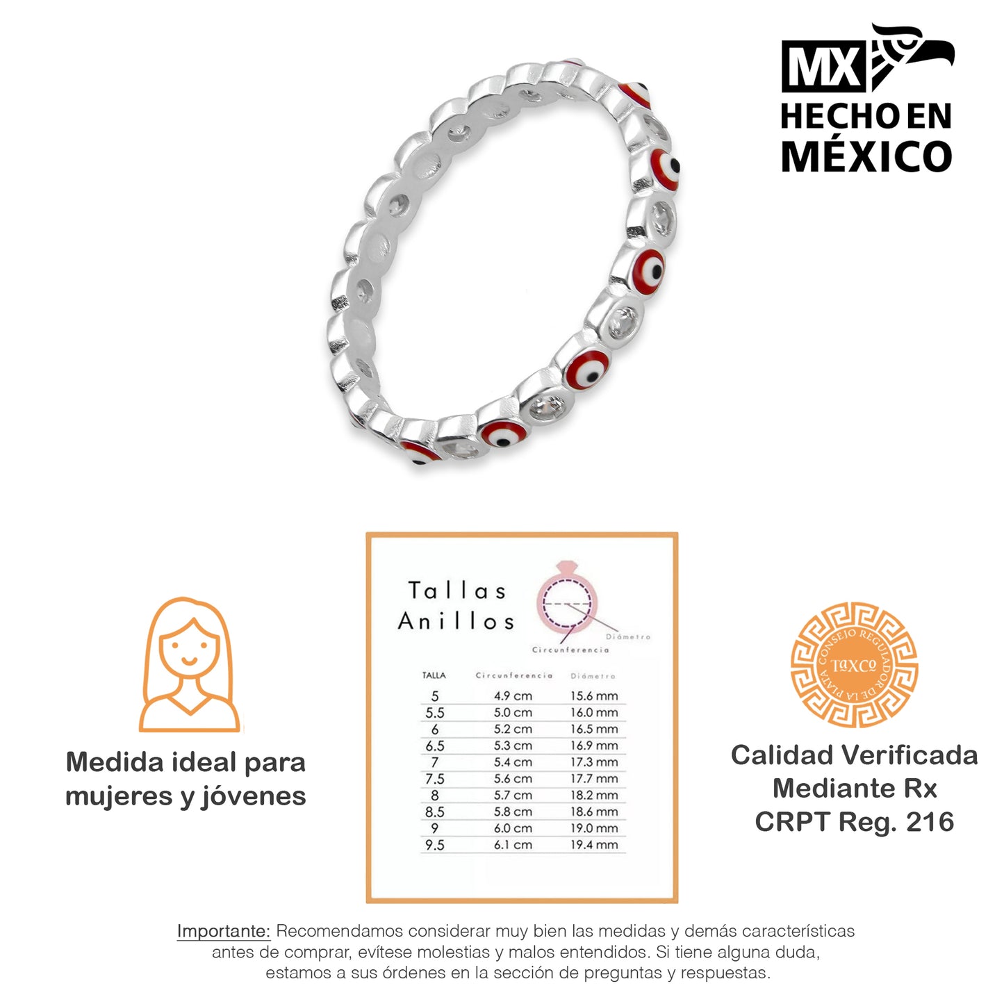 LPAD087 Anillo Modelo Churumbela Ojitos Rojo Plata .925 Taxco Gro 2115617393
