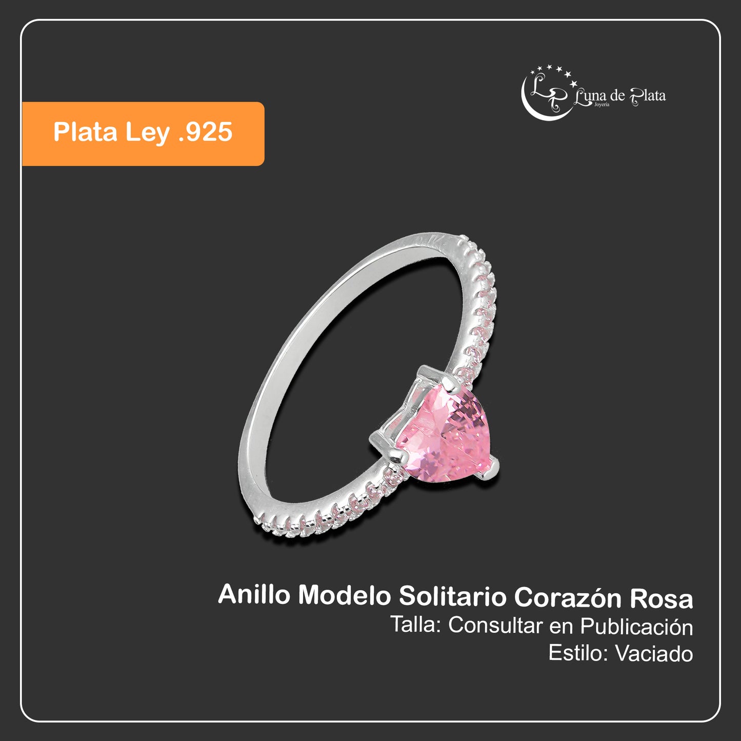 LPAD088 Anillo Modelo Solitario Corazón Rosa Plata .925 Taxco Gro 2115633121