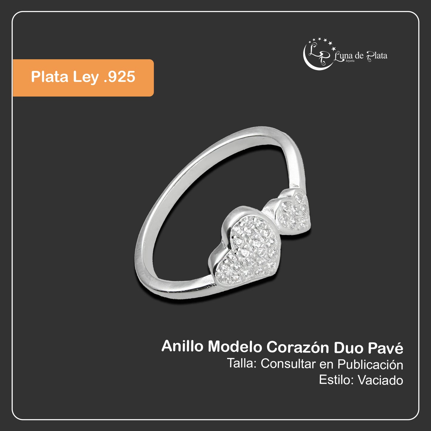 LPAD089 Anillo Modelo Corazón Duo Pavé Plata .925 Taxco Gro 3298407396