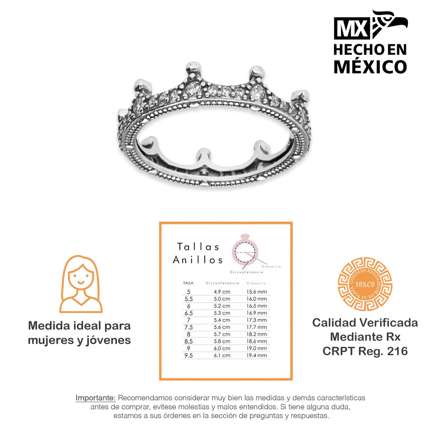 LPAD097 Anillo Pand Corona Pavé Plata .925 Taxco Gro