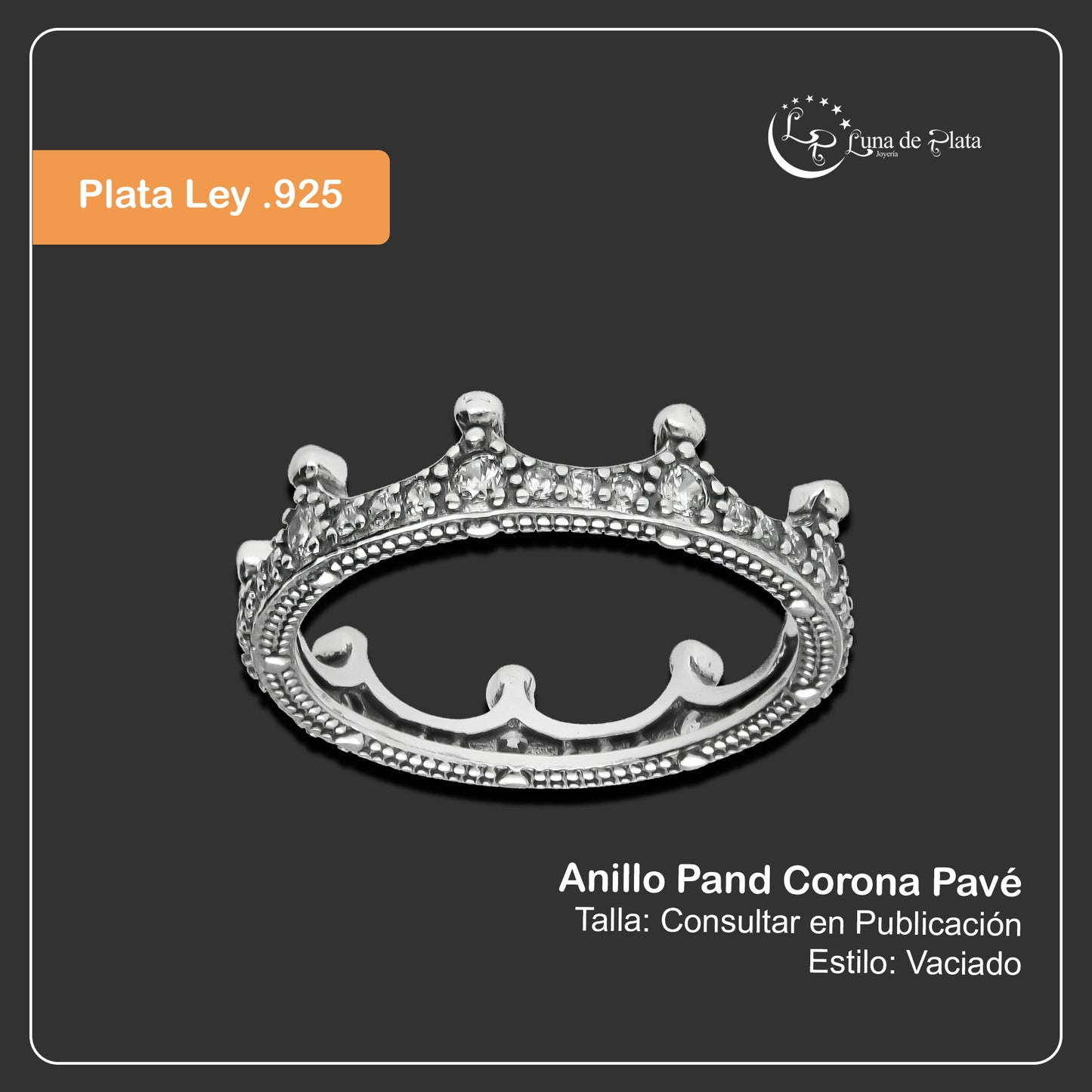 LPAD097 Anillo Pand Corona Pavé Plata .925 Taxco Gro