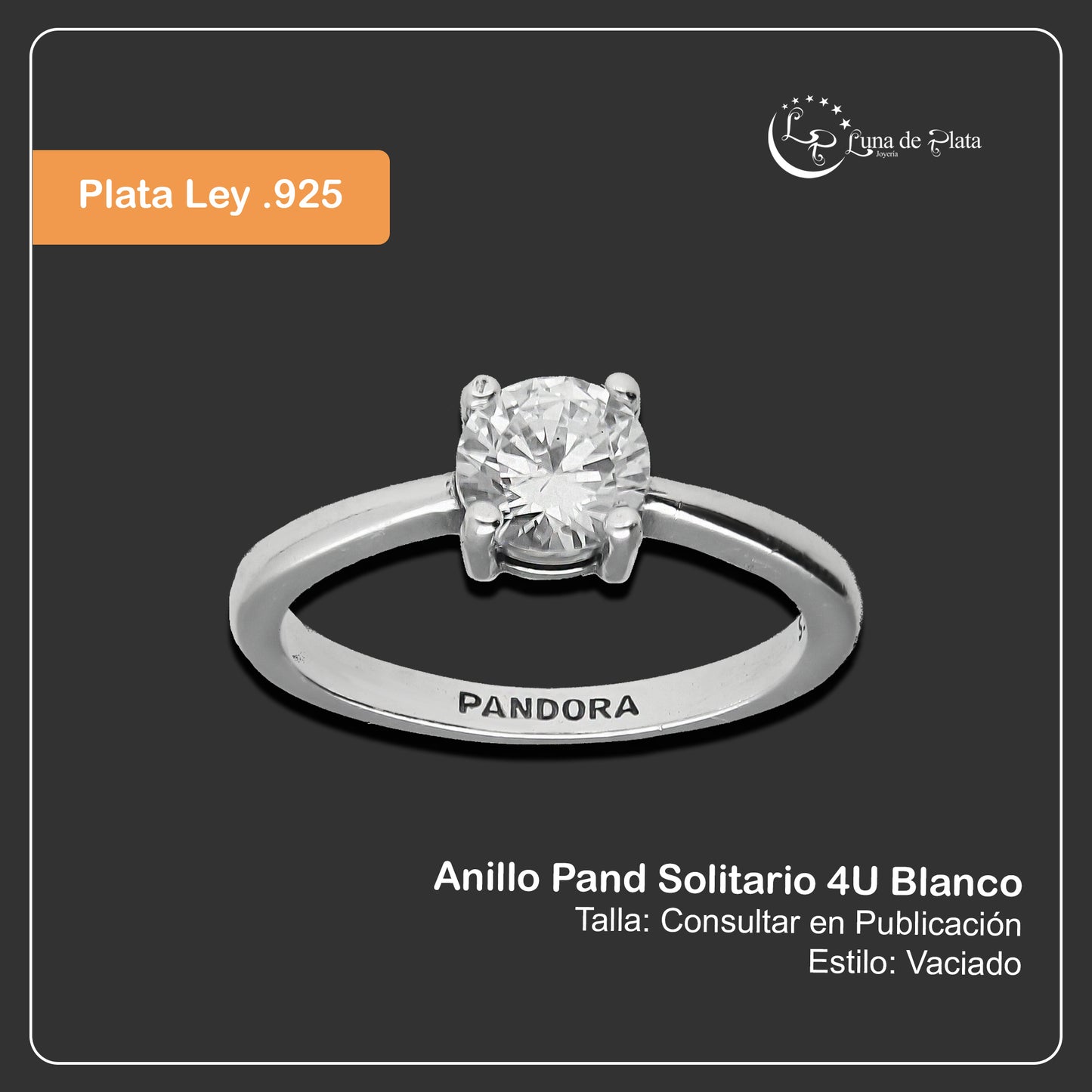 LPAD101 Anillo Pand Solitario 4U Blanco Plata .925 Taxco Gro