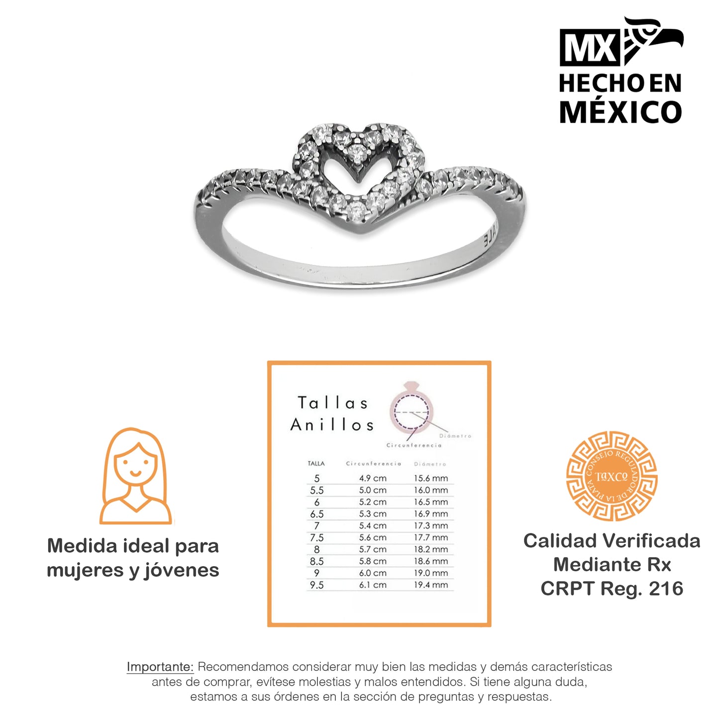 LPAD104 Anillo Pand Corazón Espiral Pavé Blanco Plata .925 Taxco Gro