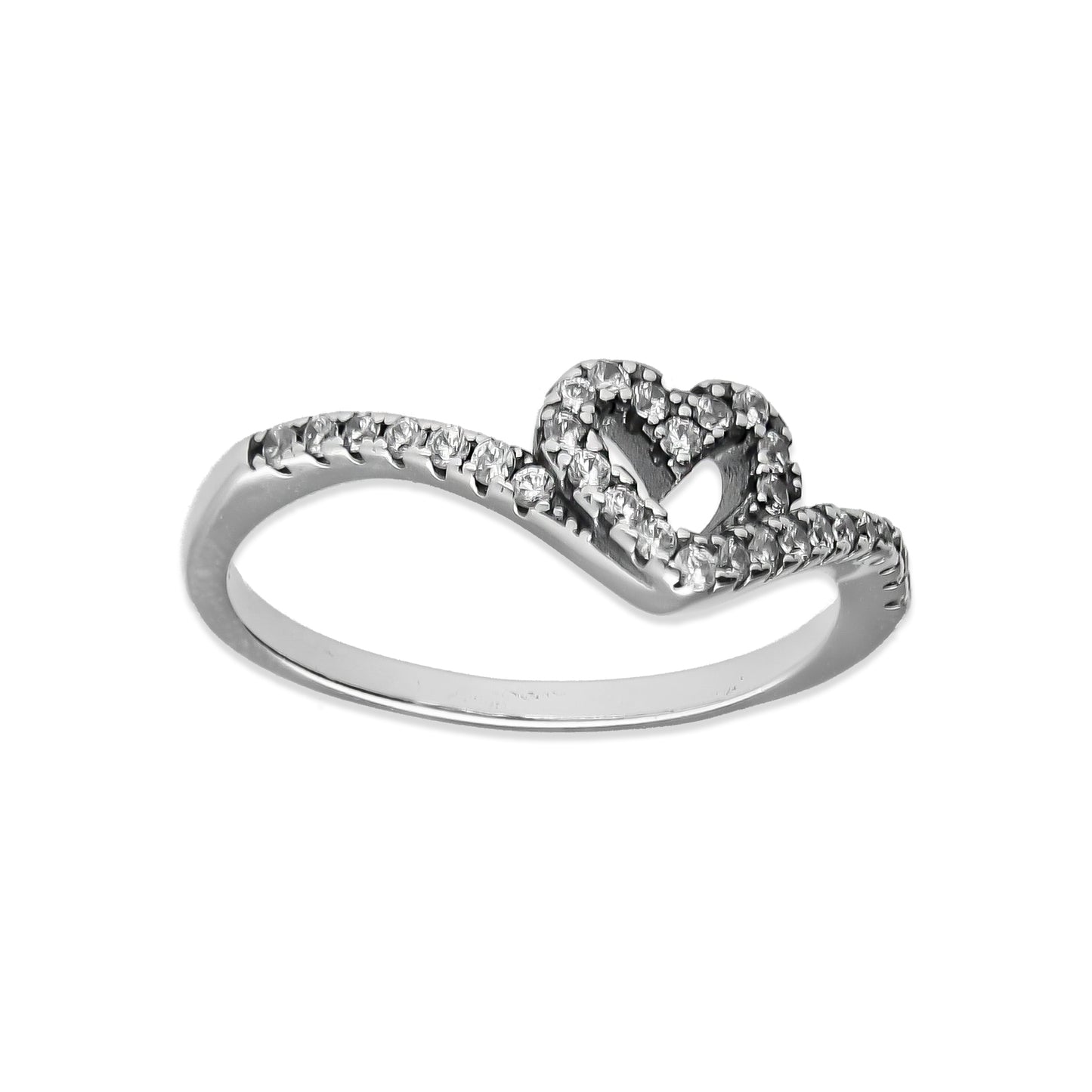 LPAD104 Anillo Pand Corazón Espiral Pavé Blanco Plata .925 Taxco Gro