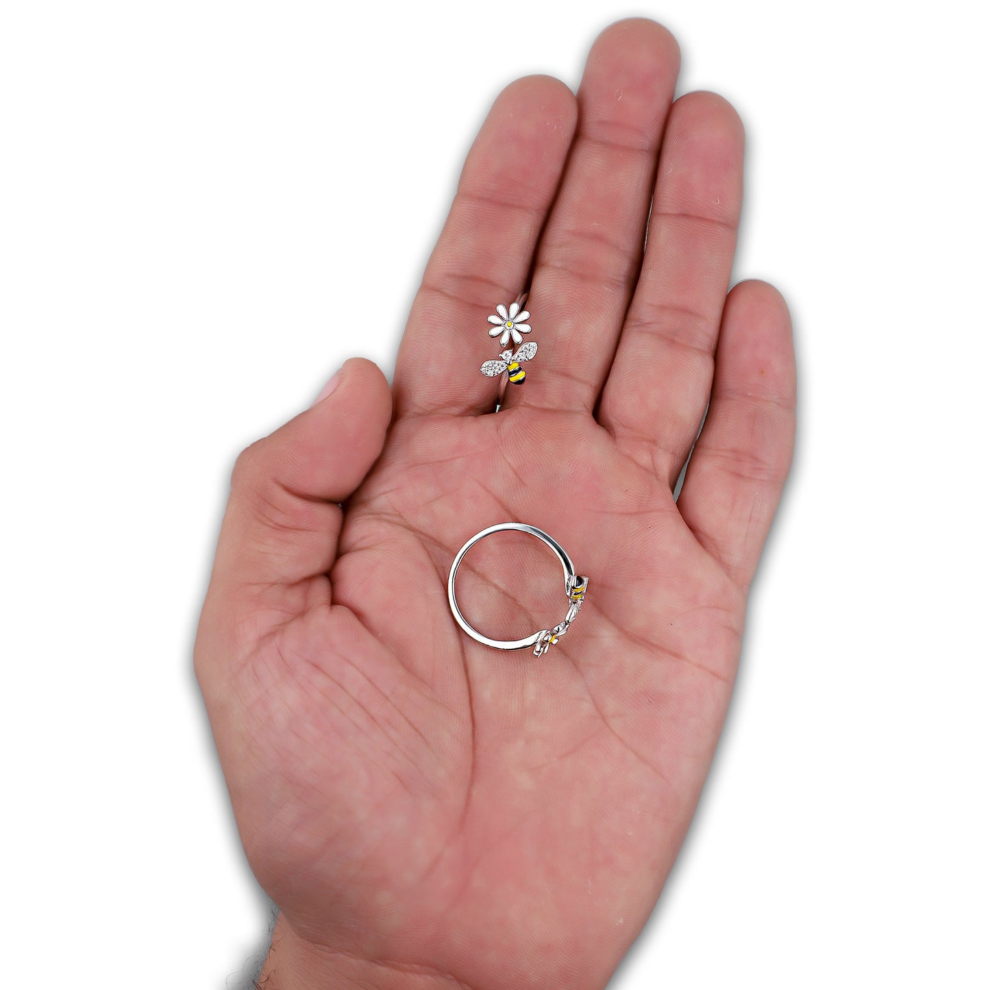 LPAD115 Anillo para Dama Mod Florecita y Abejita Esmaltado con Zirconias en Plata .925 Taxco Gro