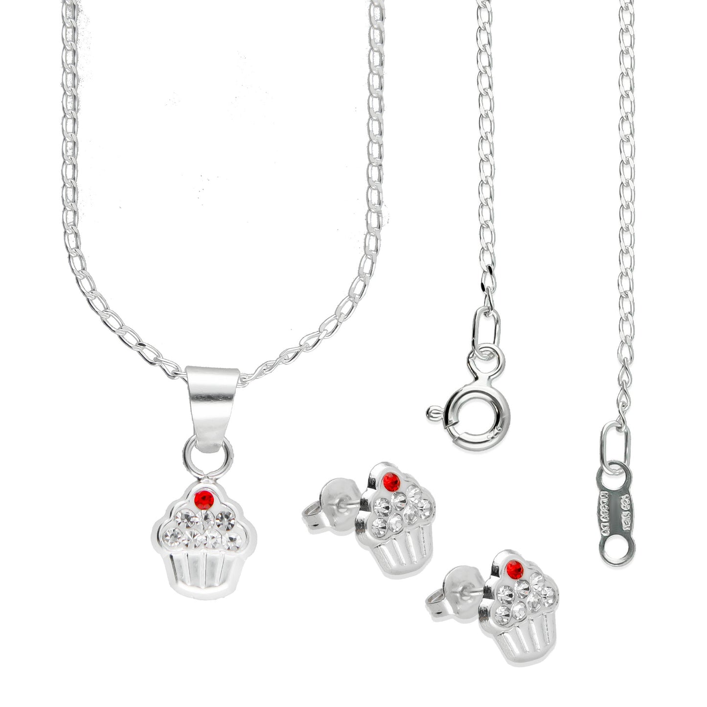 LPADJ020 Set Aretes + Dije + Cadena Cup Cake Cherry en Plata Ley .925 2778911724