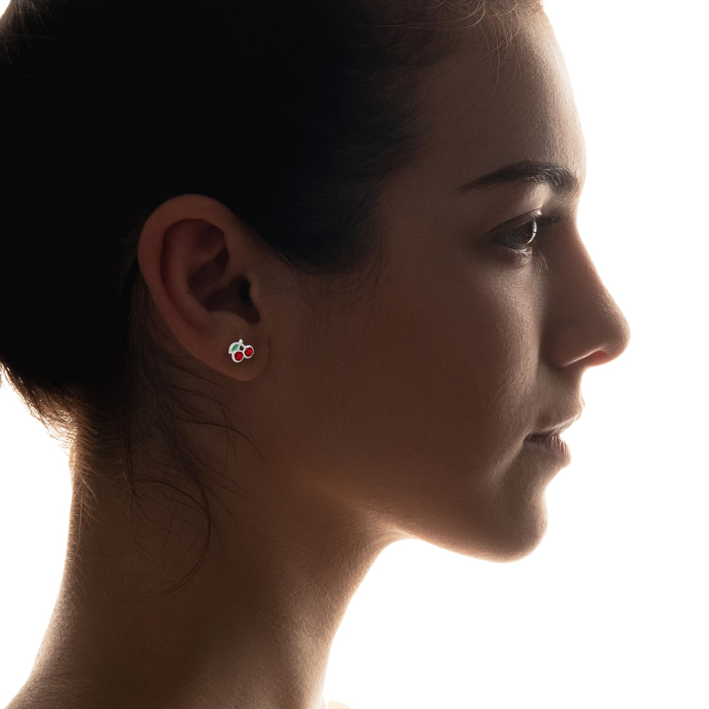 LPADJ064 Set de Aretes y Dije Cereza Roja Diámetro 1.6 cm en Plata Ley .925