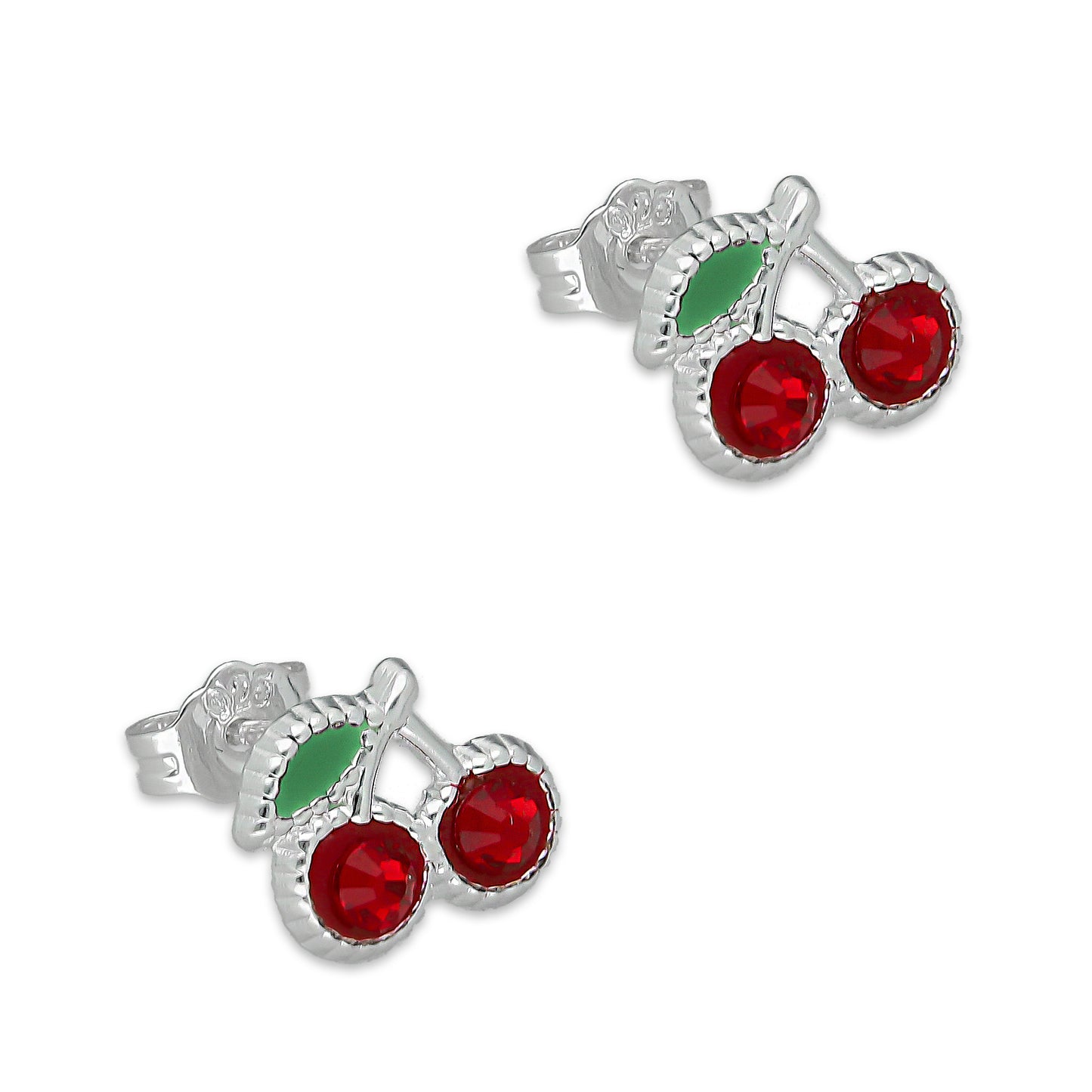 LPADJ064 Set de Aretes y Dije Cereza Roja Diámetro 1.6 cm en Plata Ley .925
