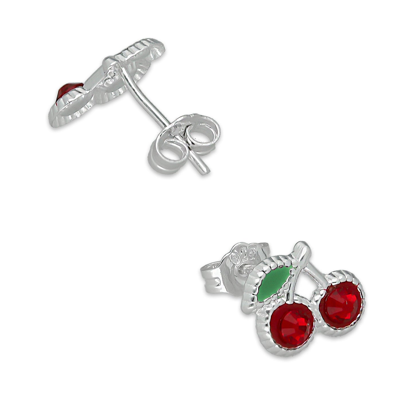 LPADJ064 Set de Aretes y Dije Cereza Roja Diámetro 1.6 cm en Plata Ley .925