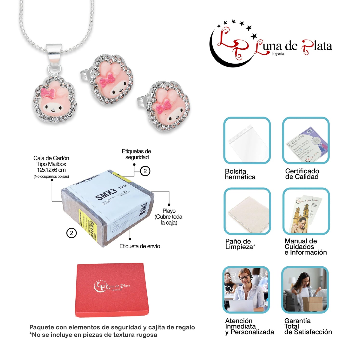 LPADJ067 Set Aretes + Dije + Cadena Melody Diámetro 2.1 cm en Plata Ley .925