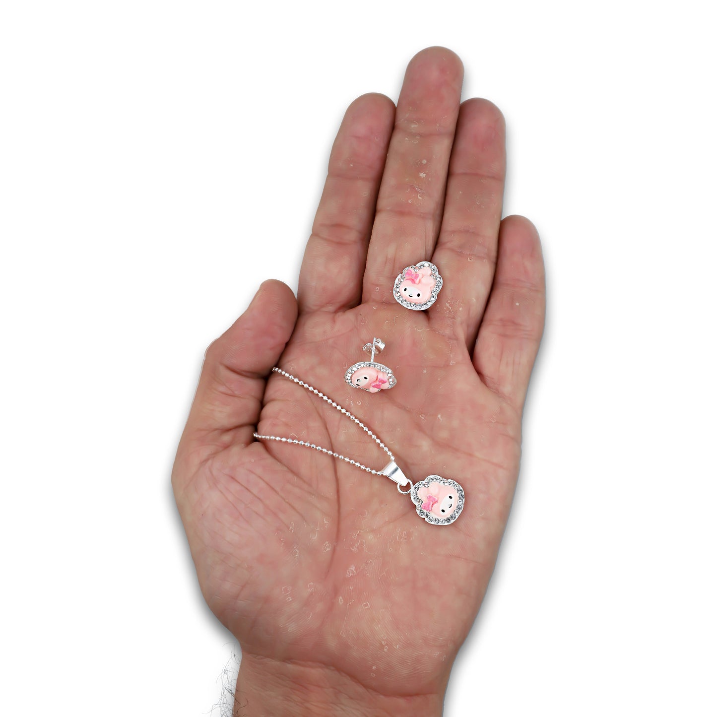 LPADJ067 Set Aretes + Dije + Cadena Melody Diámetro 2.1 cm en Plata Ley .925