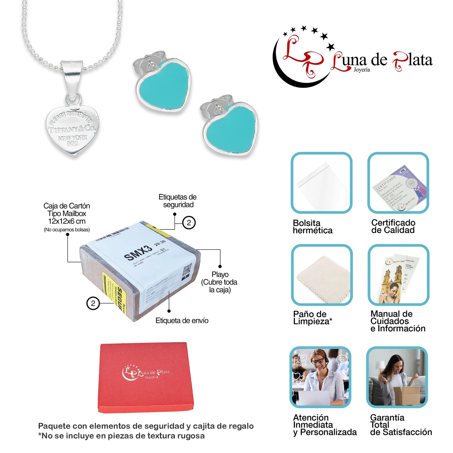 LPADJ069 Set Aretes + Dije + Cadena Tiff Diámetro 1.8 cm en Plata Ley .925
