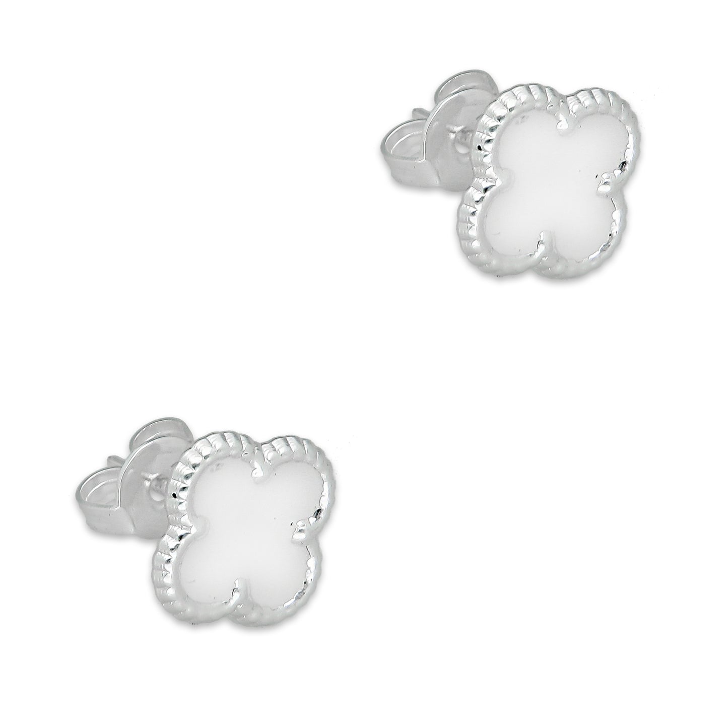 LPADJ080 Set de Aretes y Dije Trébol Blanco Nal Diámetro 1.9 cm en Plata Ley .925