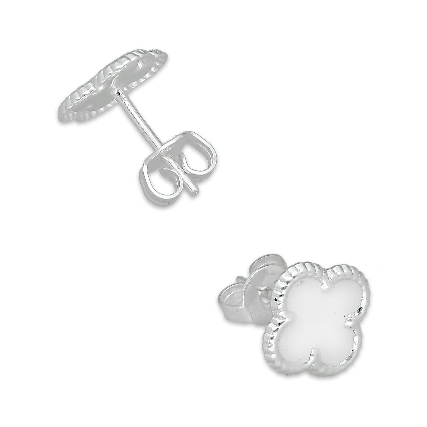 LPADJ080 Set de Aretes y Dije Trébol Blanco Nal Diámetro 1.9 cm en Plata Ley .925