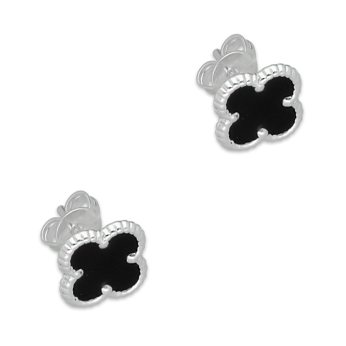 LPADJ082 Set de Aretes y Dije Trébol Negro Nal Diámetro 1.9 cm en Plata Ley .925