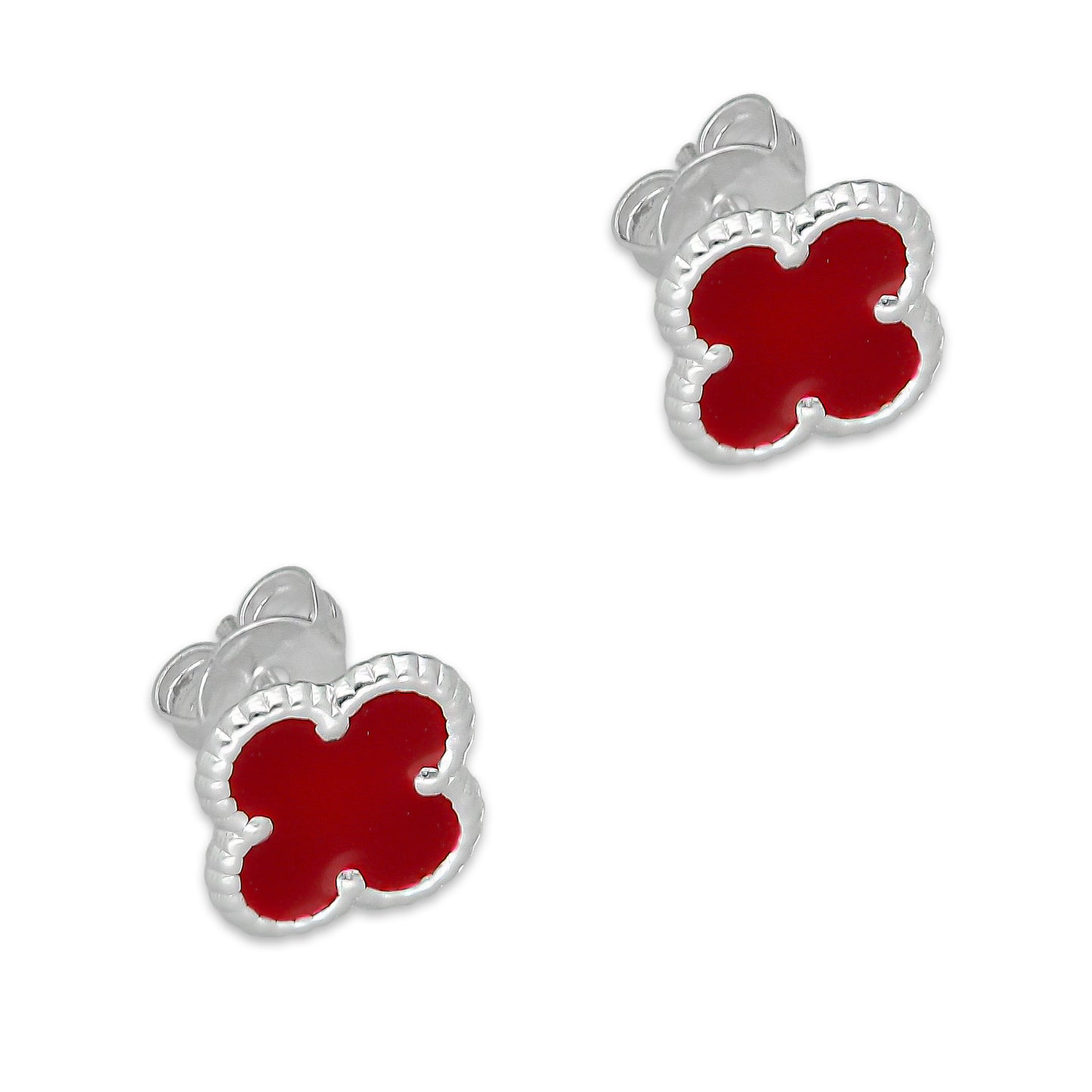 LPADJ084 Set de Aretes y Dije Trébol Rojo Nal Diámetro 1.9 cm en Plata Ley .925