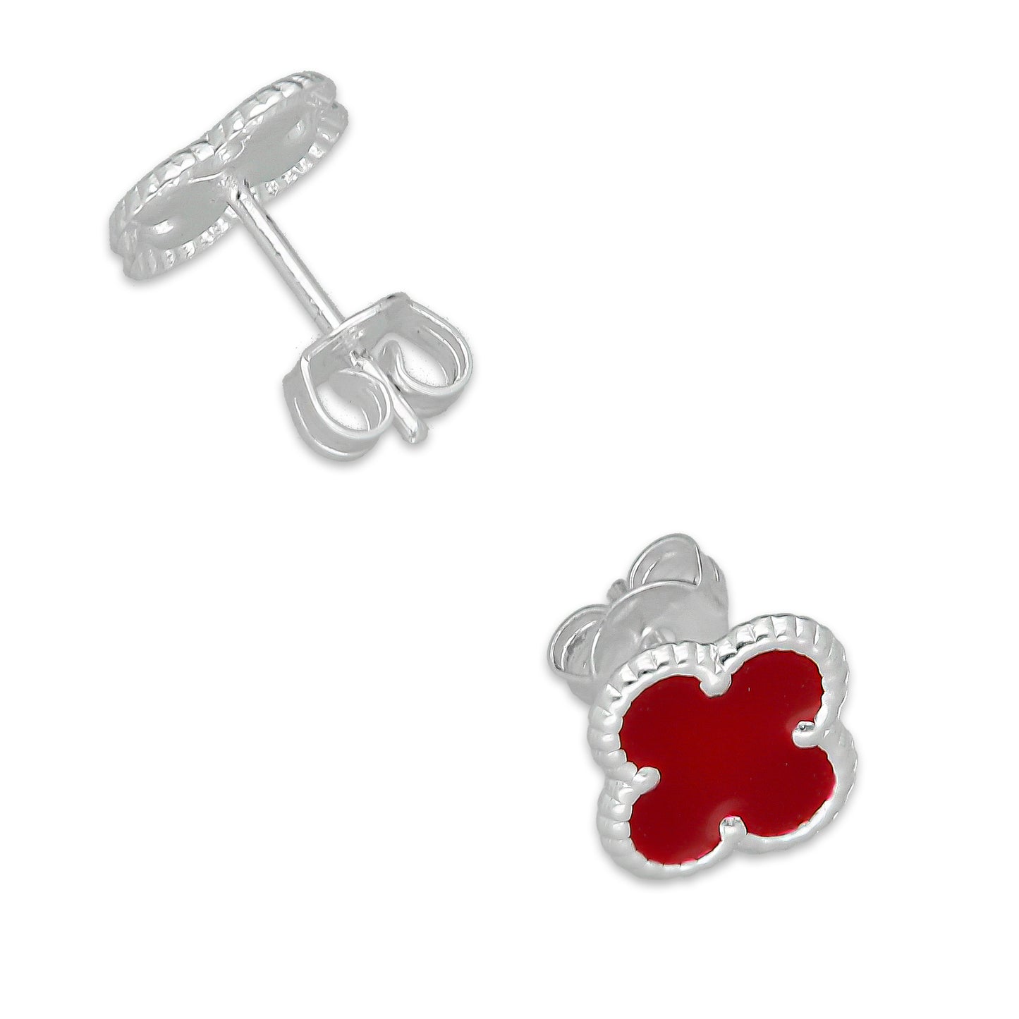 LPADJ084 Set de Aretes y Dije Trébol Rojo Nal Diámetro 1.9 cm en Plata Ley .925