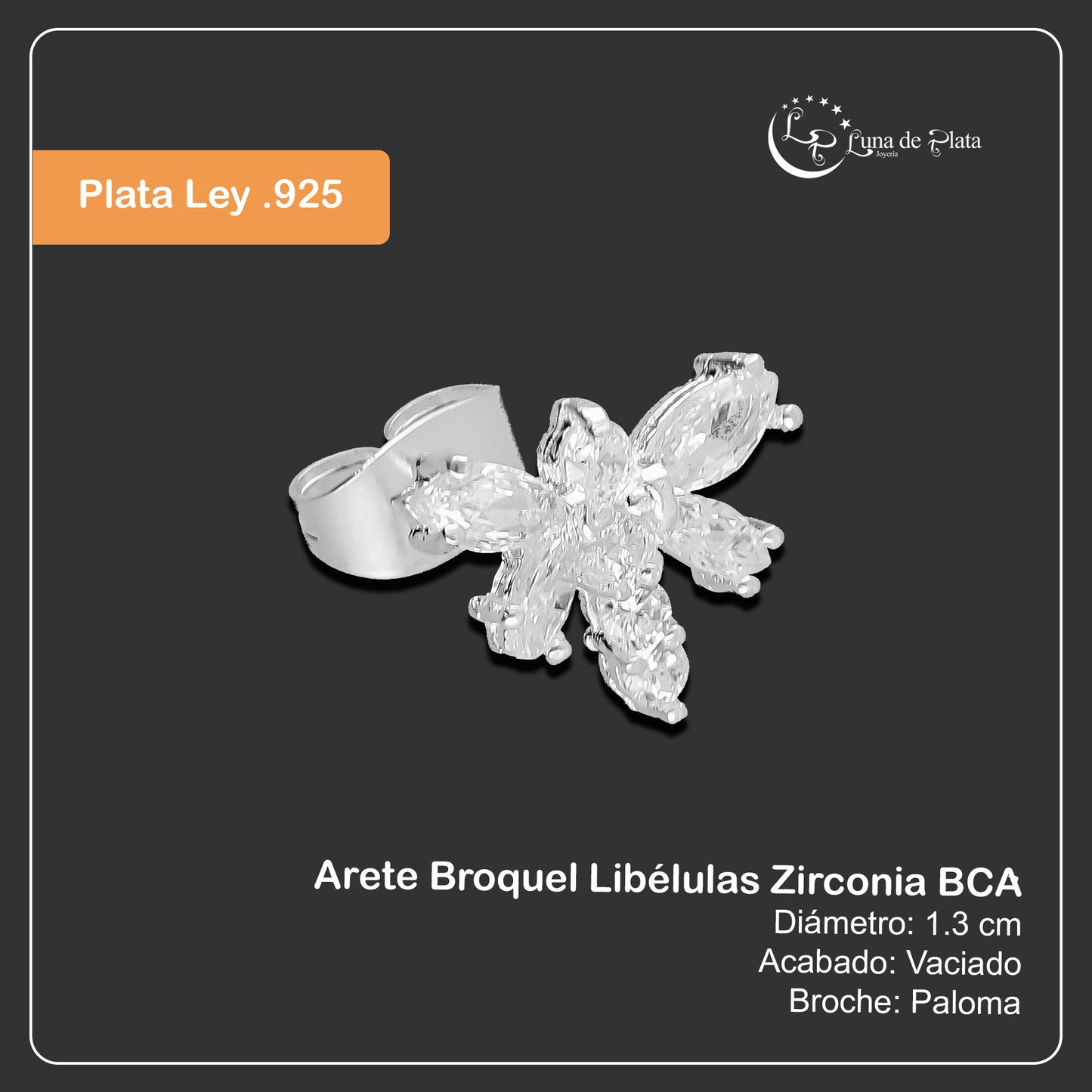 LPAP089 Arete Broquel Libélulas Zirconia BCA Plata .925 Taxco3126002934