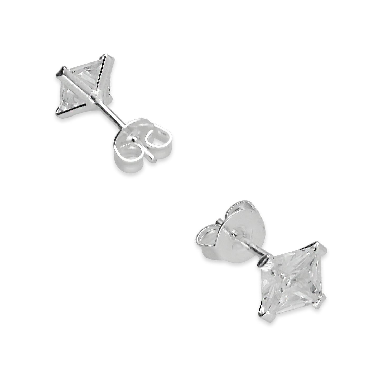 LPAP121 Arete Broquel Zirconia Cuadro 5 mm en Plata .925 Taxco 2169070701