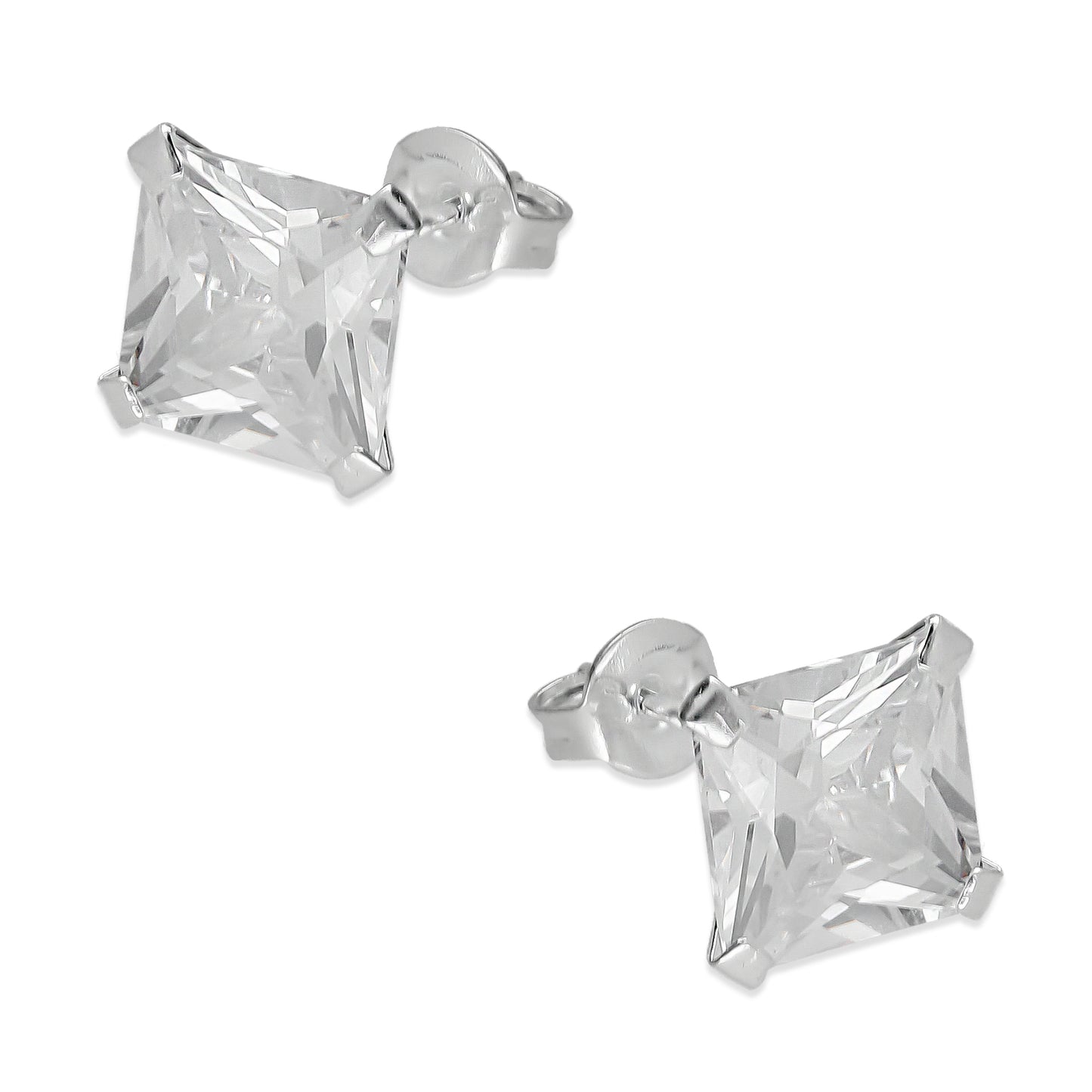 LPAP124 Arete Broquel Zirconia Cuadro 8 mm en Plata .925 Taxco 2169089291