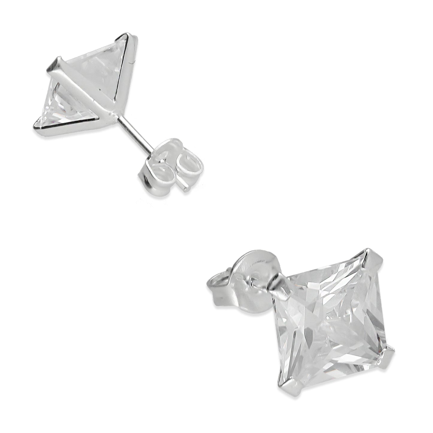 LPAP124 Arete Broquel Zirconia Cuadro 8 mm en Plata .925 Taxco 2169089291