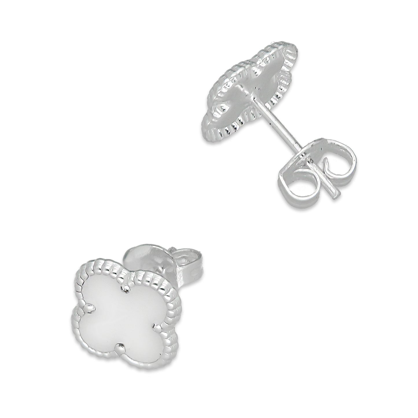 LPAP128 rete Broquel Trébol Blanco Esmalte 11 mm en Plata .925 Taxco