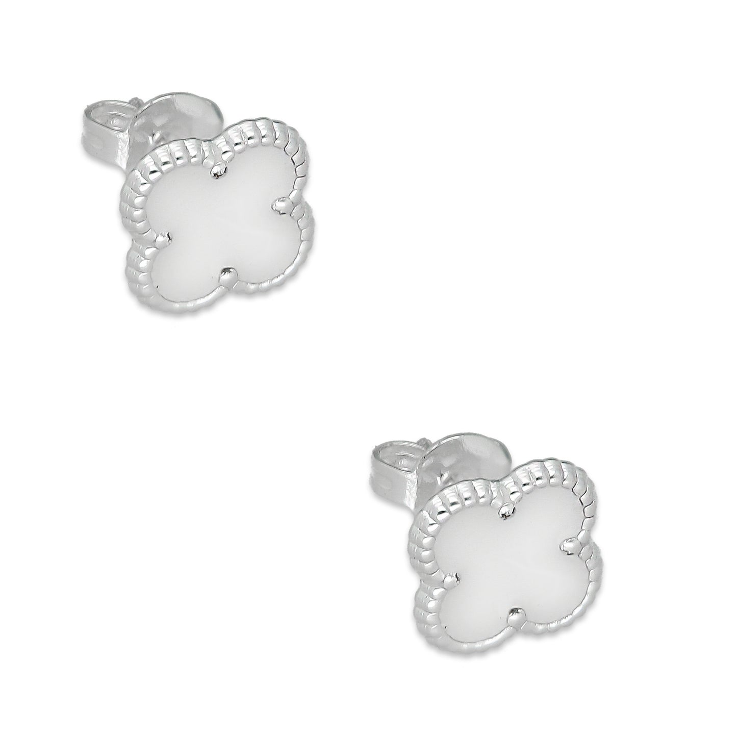 LPAP128 rete Broquel Trébol Blanco Esmalte 11 mm en Plata .925 Taxco