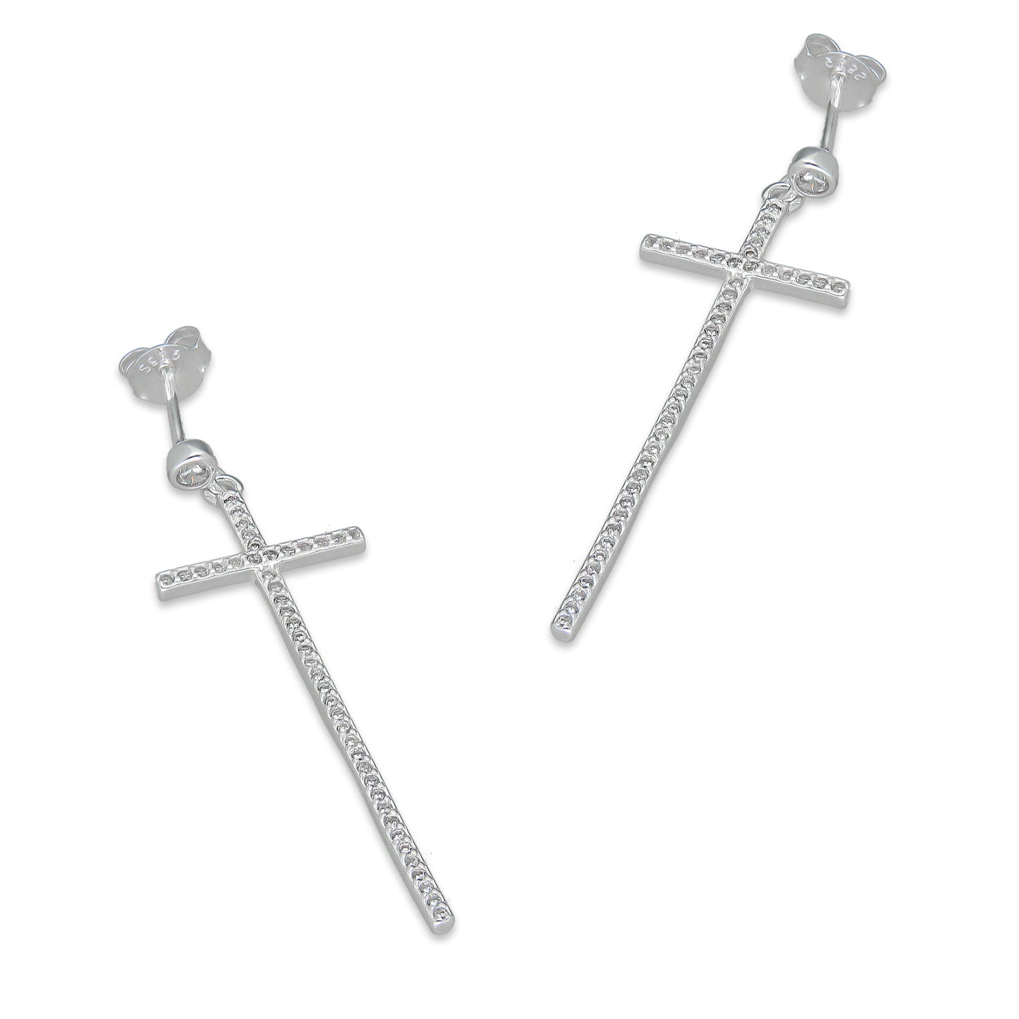 LPAP131 Arete Broquel Cruz Colgante Slim Zirconia en Plata .925 Taxco