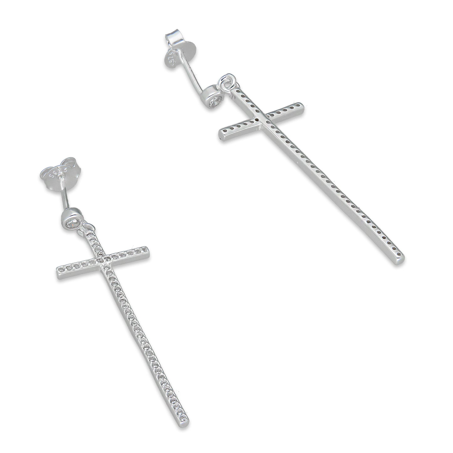 LPAP131 Arete Broquel Cruz Colgante Slim Zirconia en Plata .925 Taxco