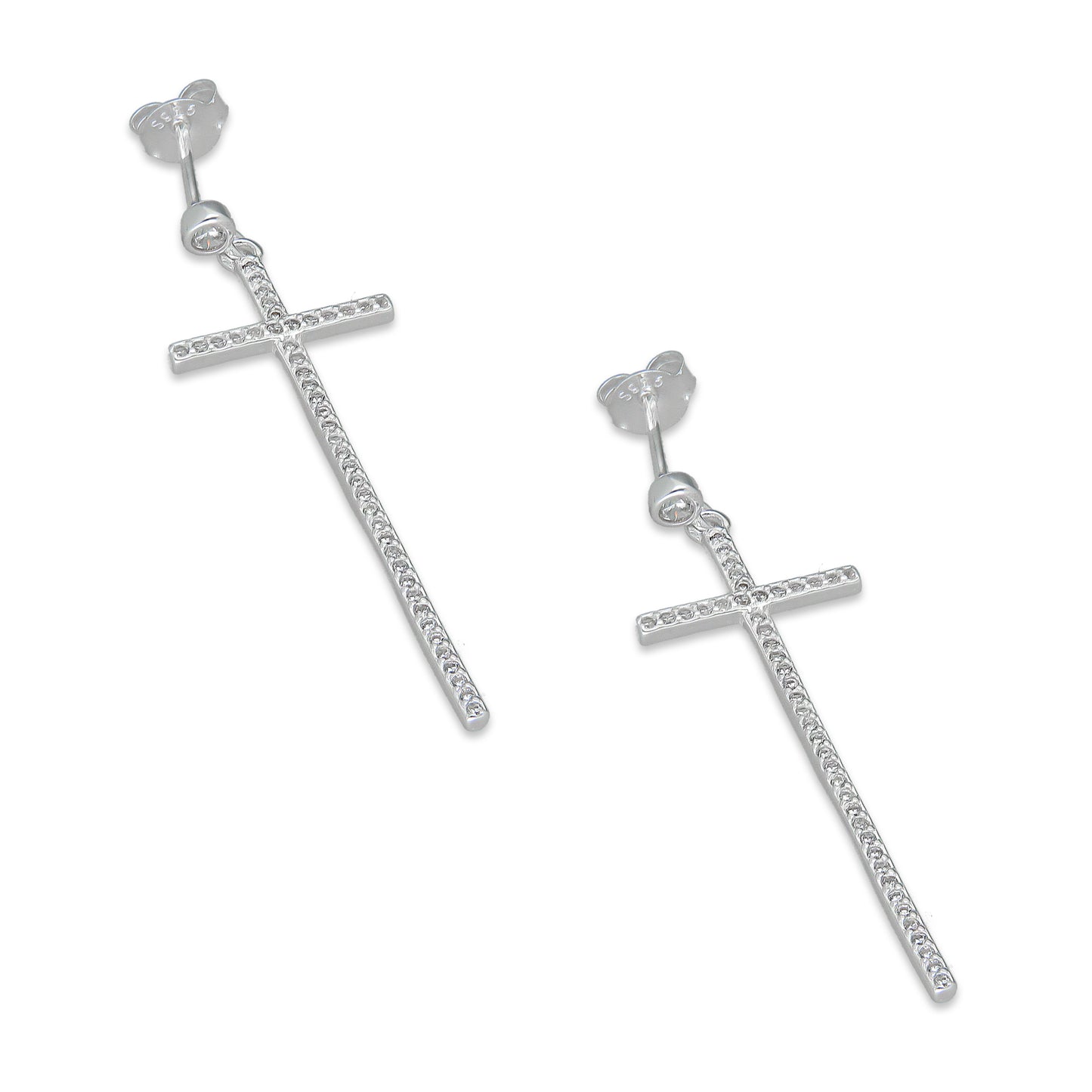 LPAP131 Arete Broquel Cruz Colgante Slim Zirconia en Plata .925 Taxco