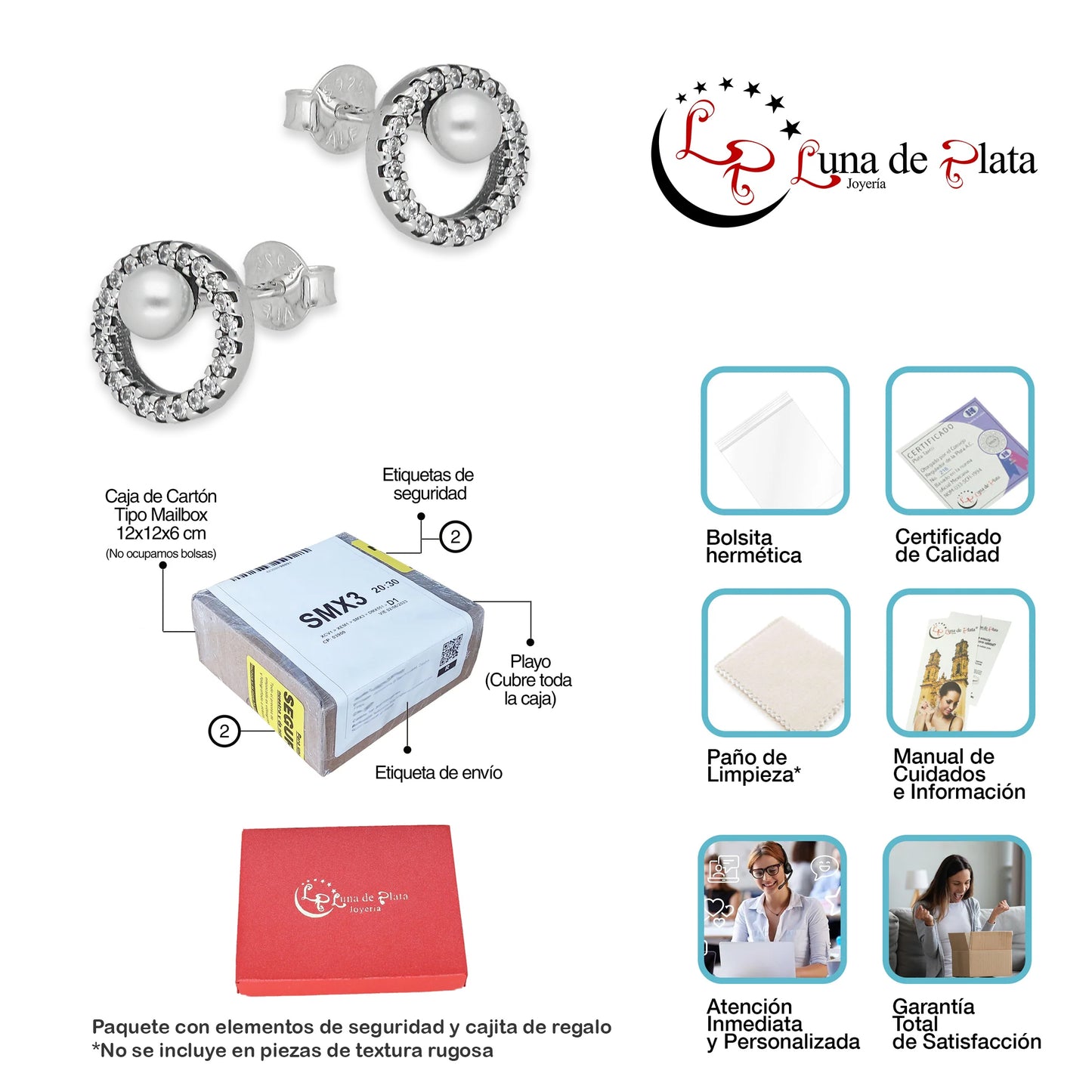 LPAP138 Arete Broquel Pandora Círculo con Zirconias y Perla en Plata .925 Taxco