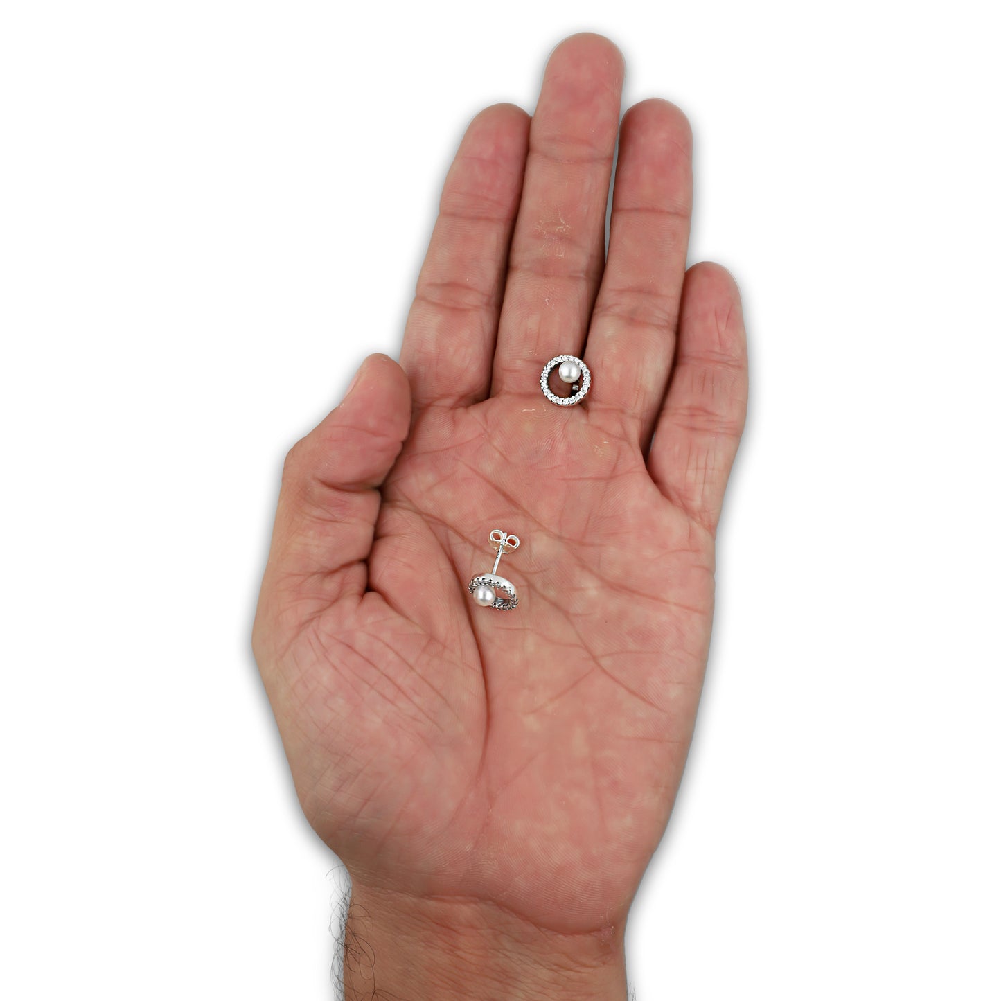 LPAP138 Arete Broquel Pandora Círculo con Zirconias y Perla en Plata .925 Taxco