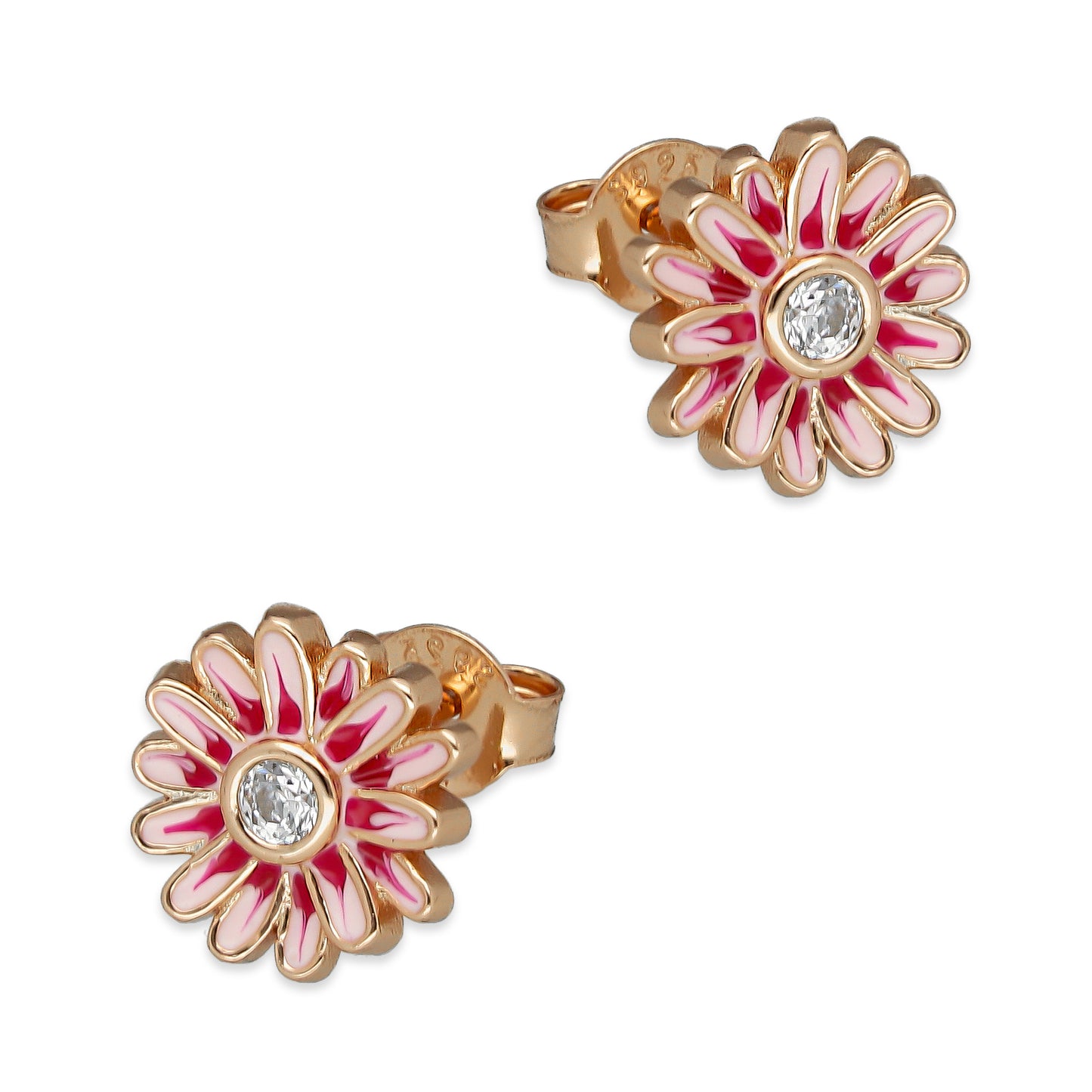 LPAP139 Arete Broquel Pandora Flor con Esmalte Plata Rosa con Zirconia en Plata .925 Taxco