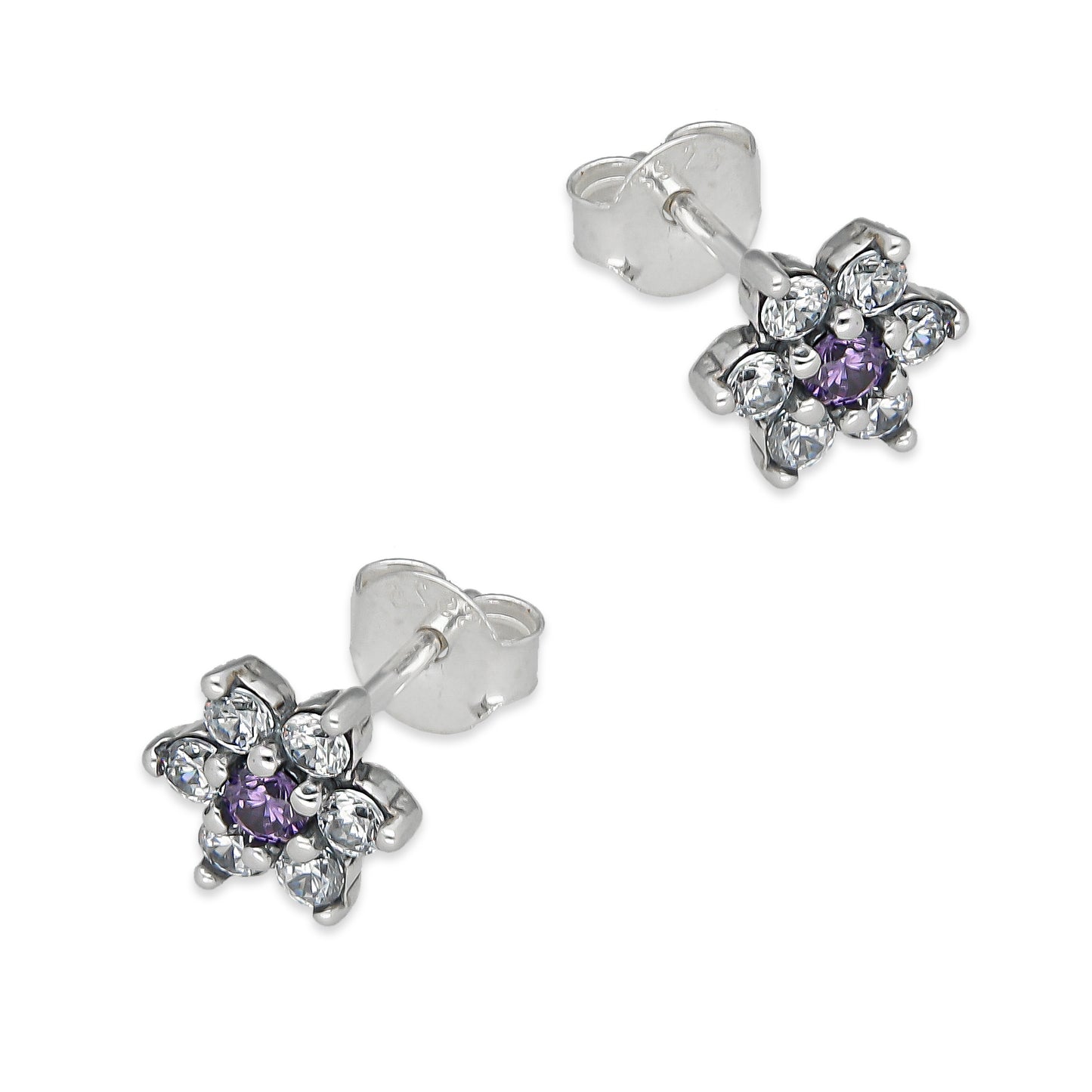 LPAP140 Arete Broquel Mini Flor Centro Violeta con Zirconias en Plata .925 Taxco
