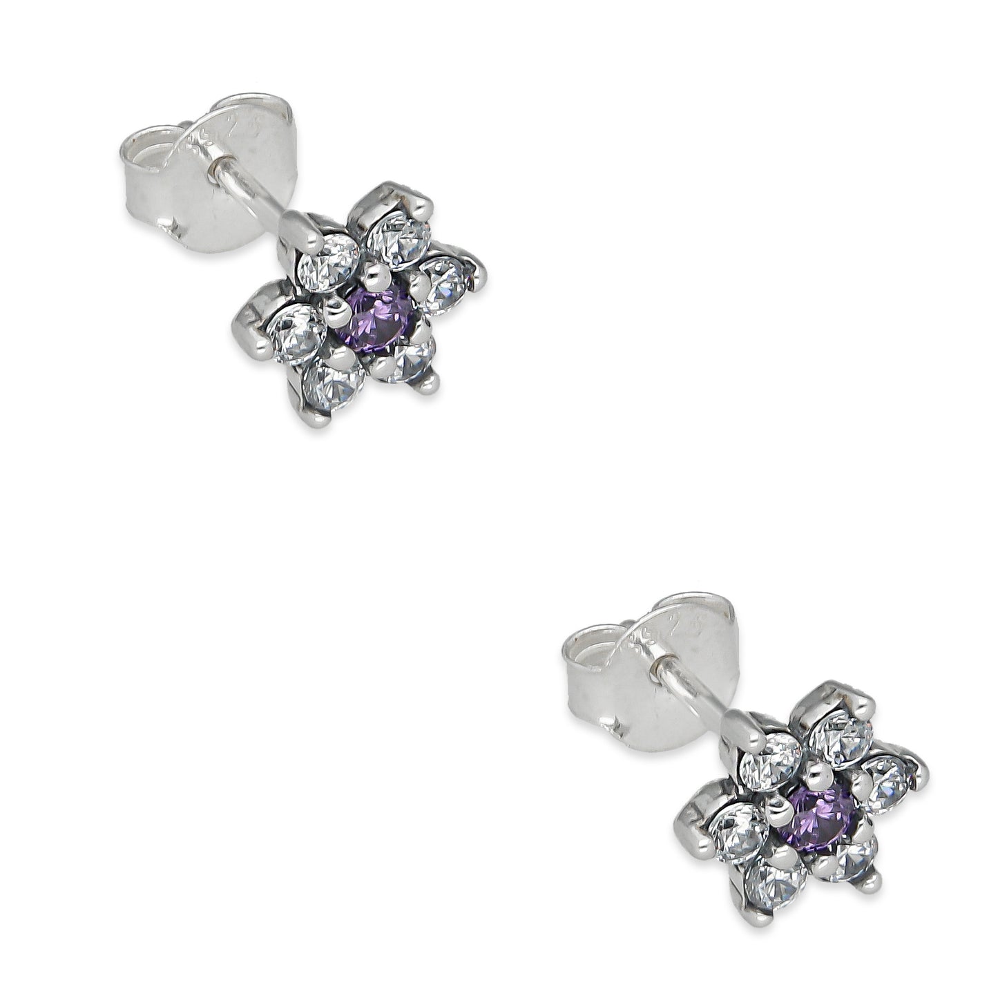LPAP140 Arete Broquel Mini Flor Centro Violeta con Zirconias en Plata .925 Taxco